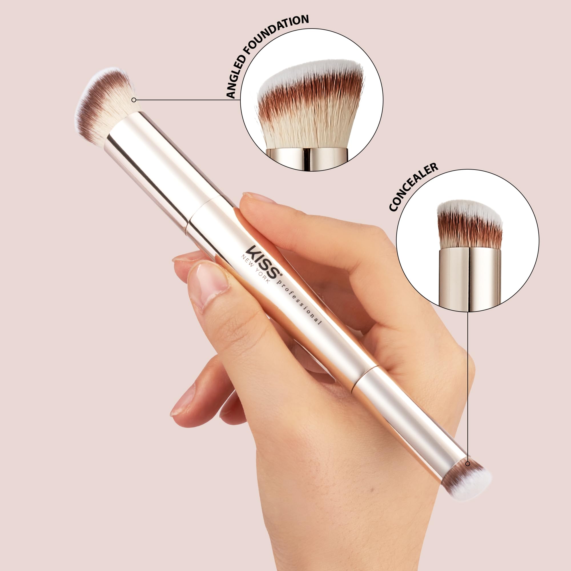 Kiss New York Professional Dual Ended Complexion Brush For Blending And Even Application, Angled Sculpting Applicator For Concea