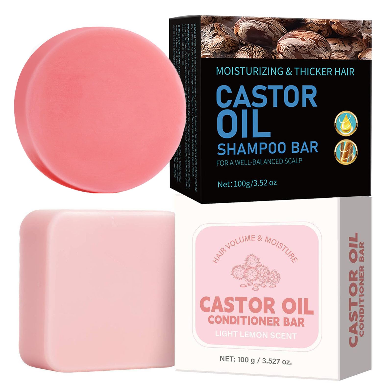 Yniquet Castor Oil Shampoo and Conditioner Bar Set for Hair Growth, Hydrating castor oil shampoo bar for Hair Loss, Hair Soap Sh