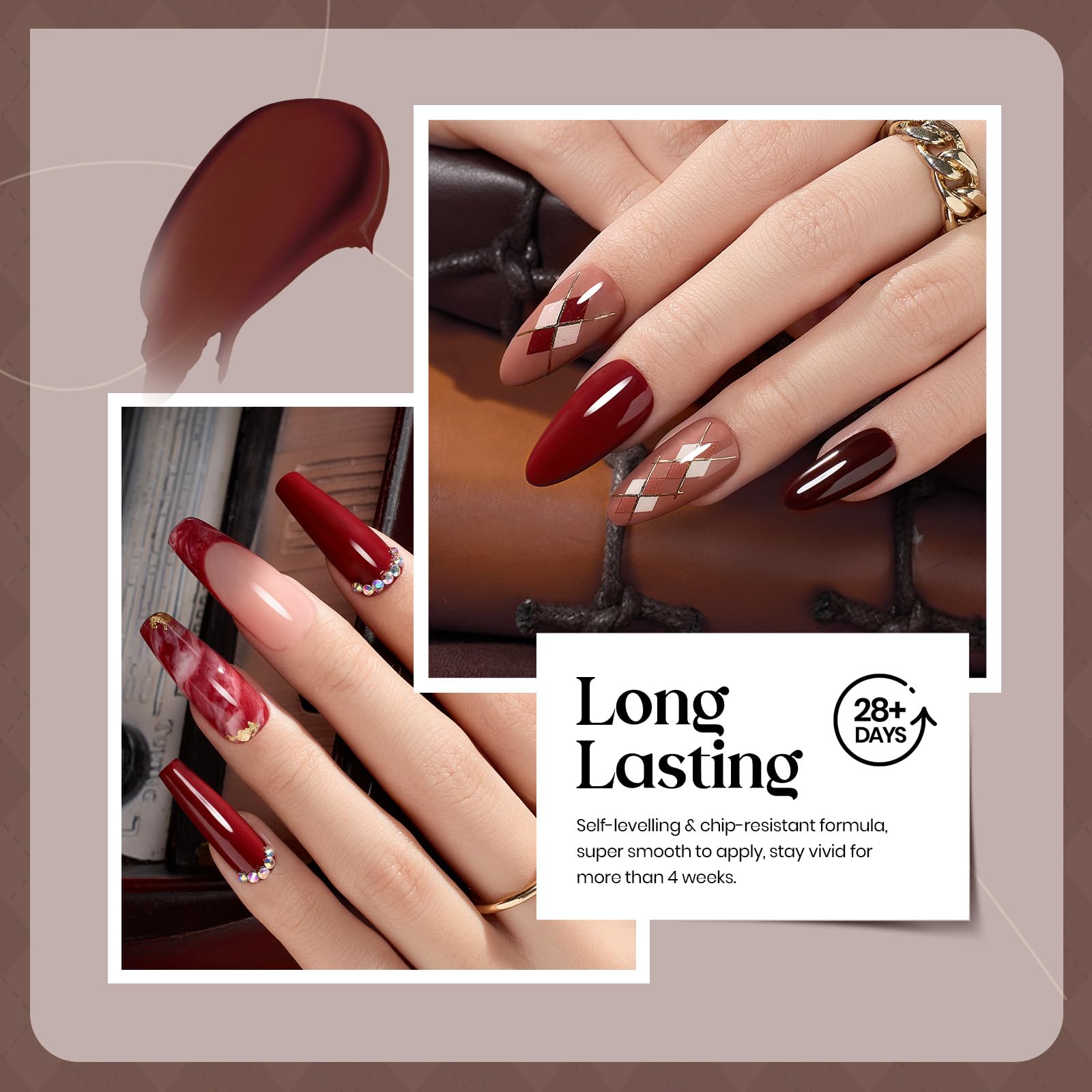 Beetles Gel Polish Set-6 Colors 7.5Ml Winter Nail Gel Kit Burgundy Academia Aesthetic Gold Glitter Dark Brown Red Black Sparkle