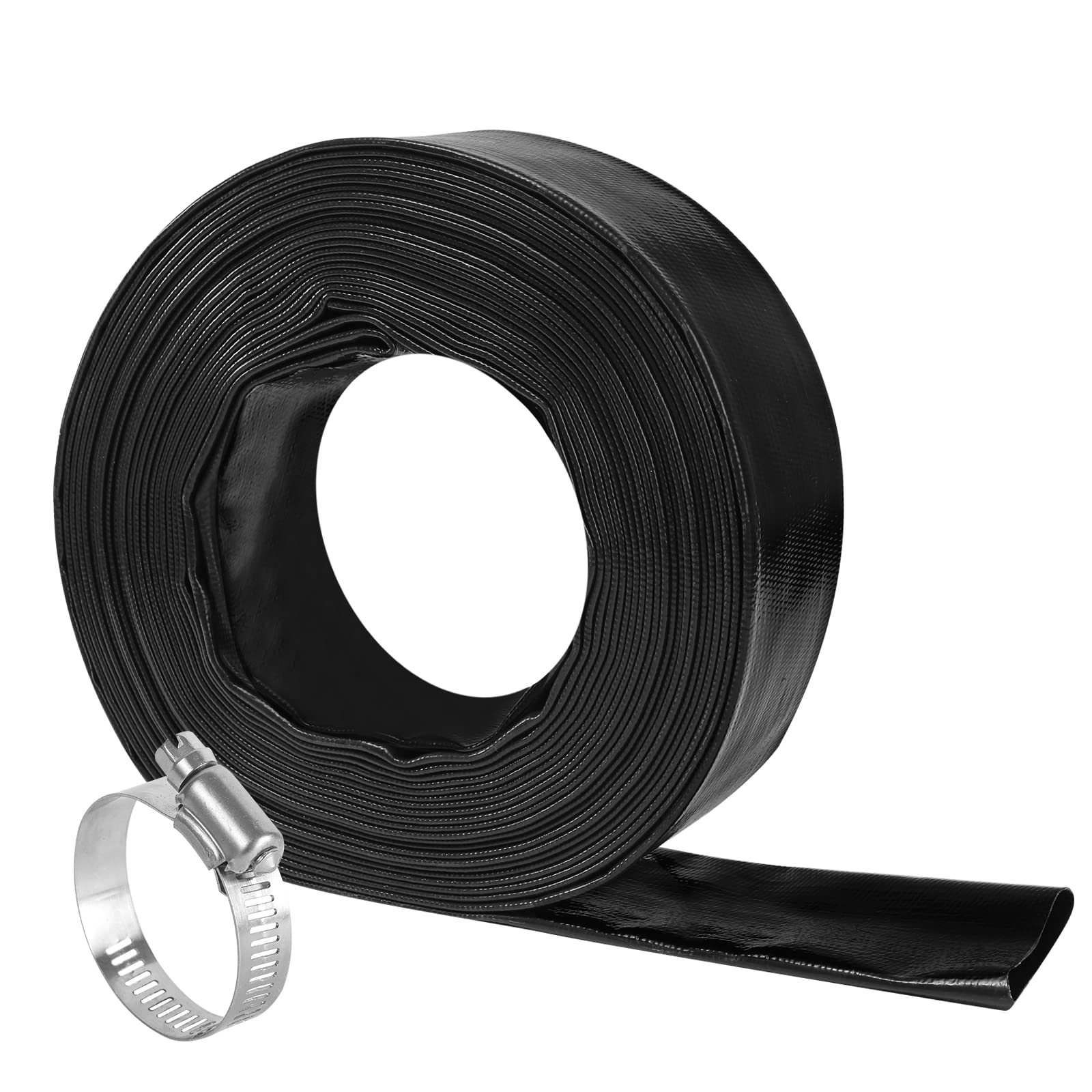 2 In X 50 Ft Pool Backwash Hose, Heavy Duty Black Pvc Reinforced Hose Connect Pvc Pipe  Pump For Water Discharge, Weather And Bl