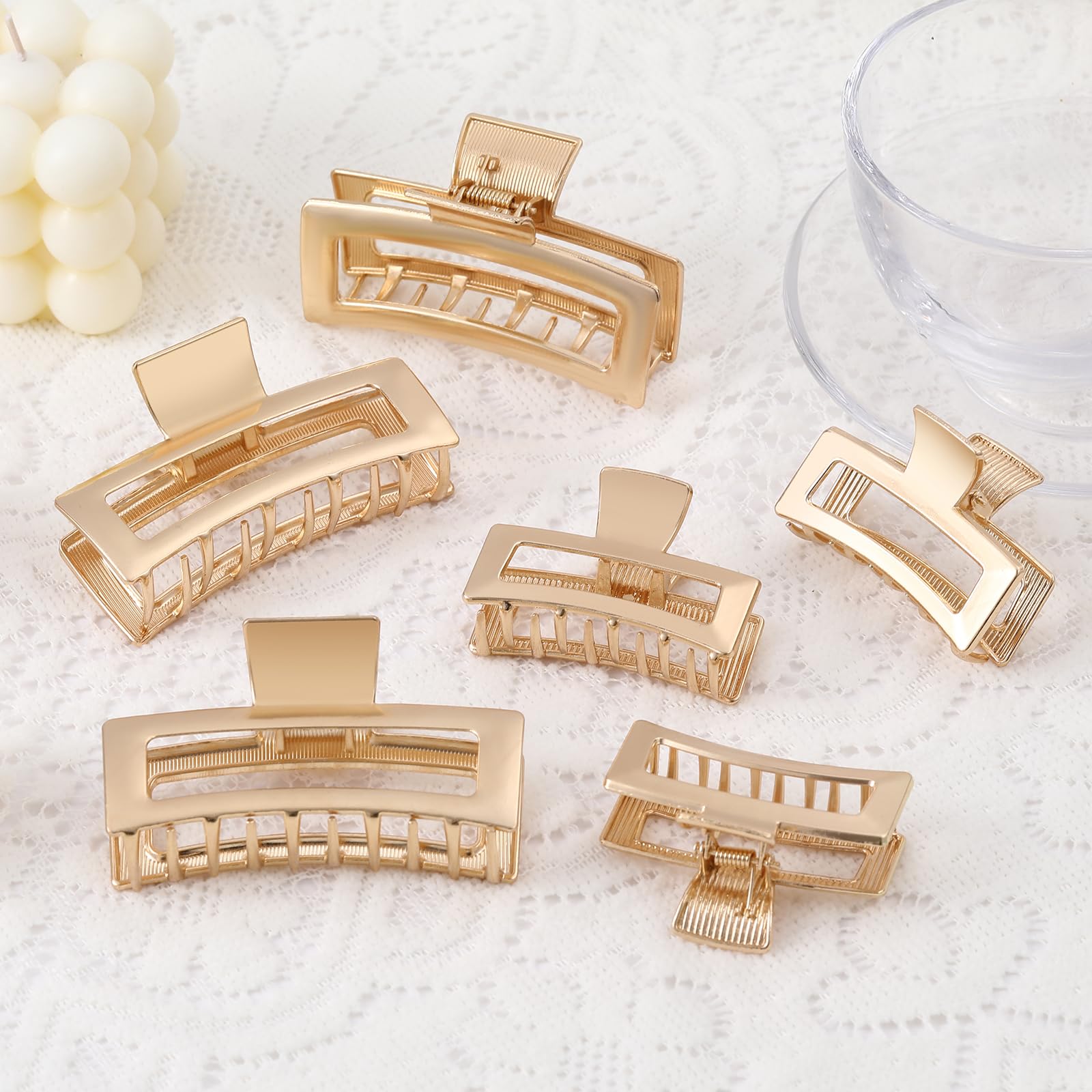 LUKACY 6 Pack Gold Hair Claw Clips, Perfect Big gold Jaw hair clamps for Women and Thinner, Thick hair styling,Strong Hold, Fash