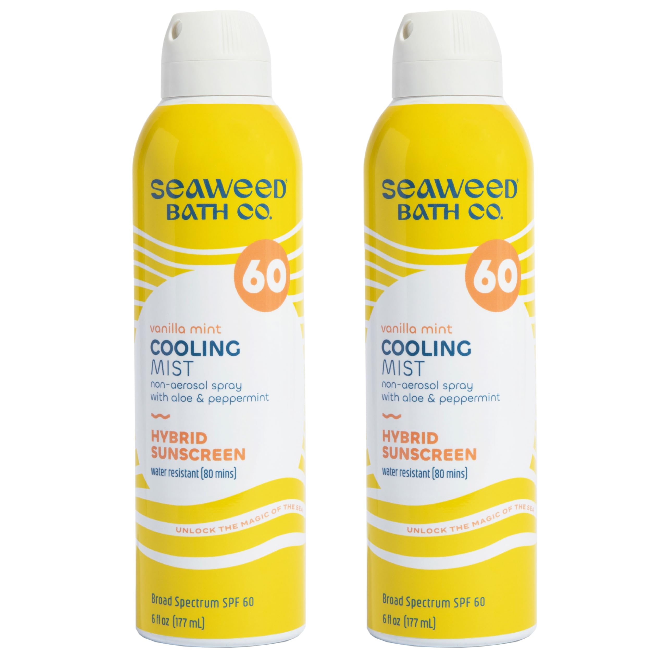 Seaweed Bath Co. Cooling Mist SPF 60 Sport Broad Spectrum Hybrid Sunscreen Spray, 6 Ounce (Pack of 2), Sustainably Harvested Sea