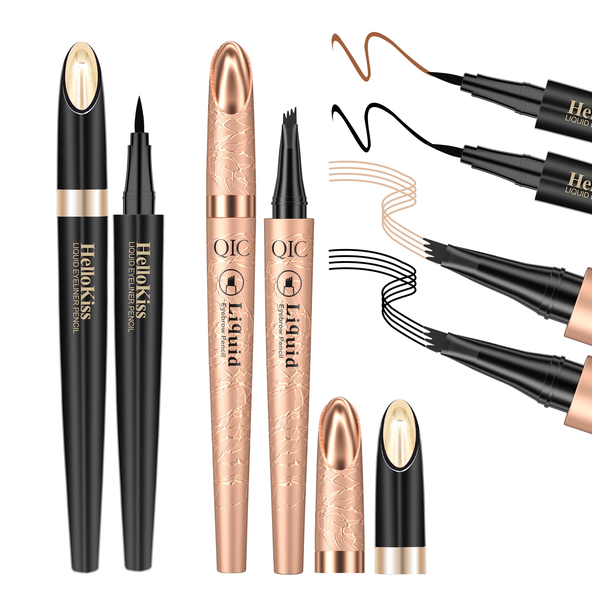 4Pcs Waterproof Eyebrow Pencil & Liquid Eyeliner Pencil, 4 Point Eye Brow Pencils For Women Microblading Pencil For Eyebrows Bro