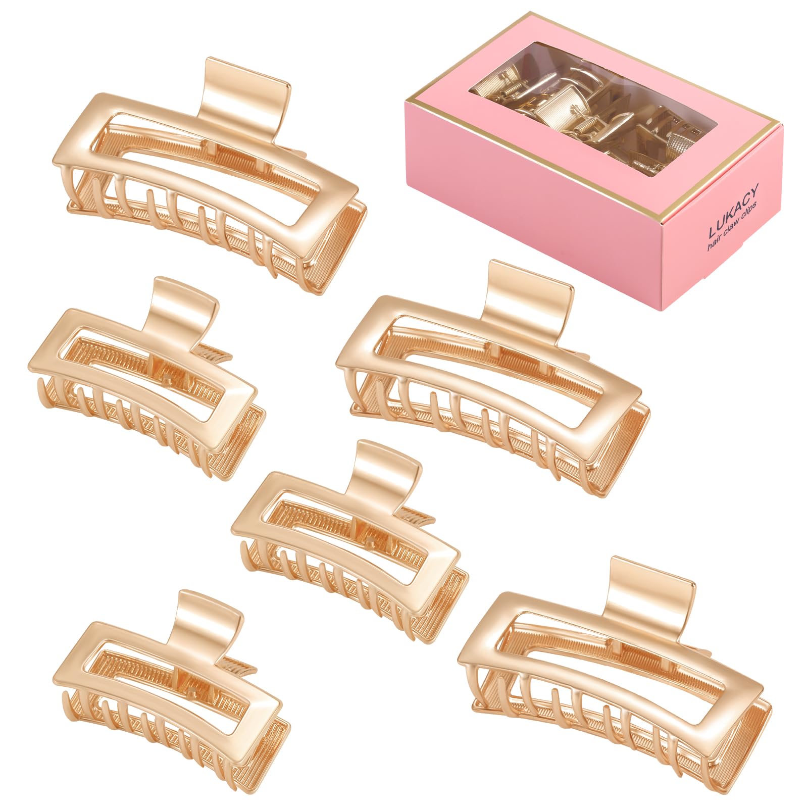 LUKACY 6 Pack Gold Hair Claw Clips, Perfect Big gold Jaw hair clamps for Women and Thinner, Thick hair styling,Strong Hold, Fash