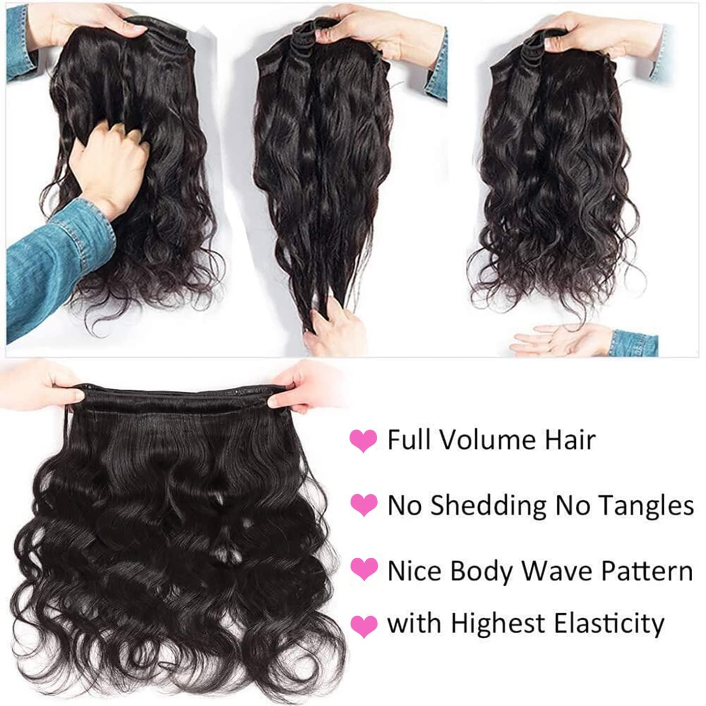 Releek 12A Brazilian Body Wave Human Hair Weave 3 Bundles With 4X4 Lace Closure Free Part (14 16 18+12) Inch Body Human Hair Bun