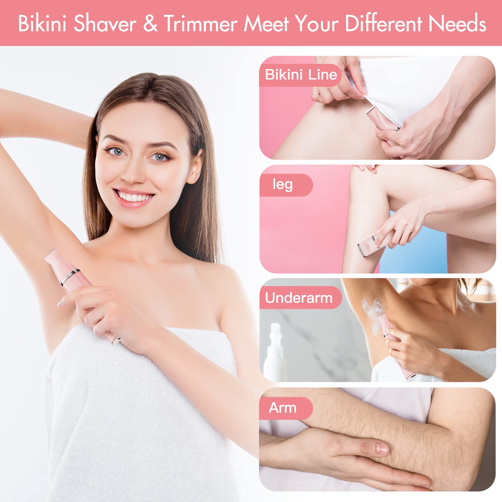 AIBRIT PRO Electric Bikini Trimmer for Women - 2 in 1 Electric Lady Pubic Hair Groomer Painless Hair Removal Razor Body Shaver,