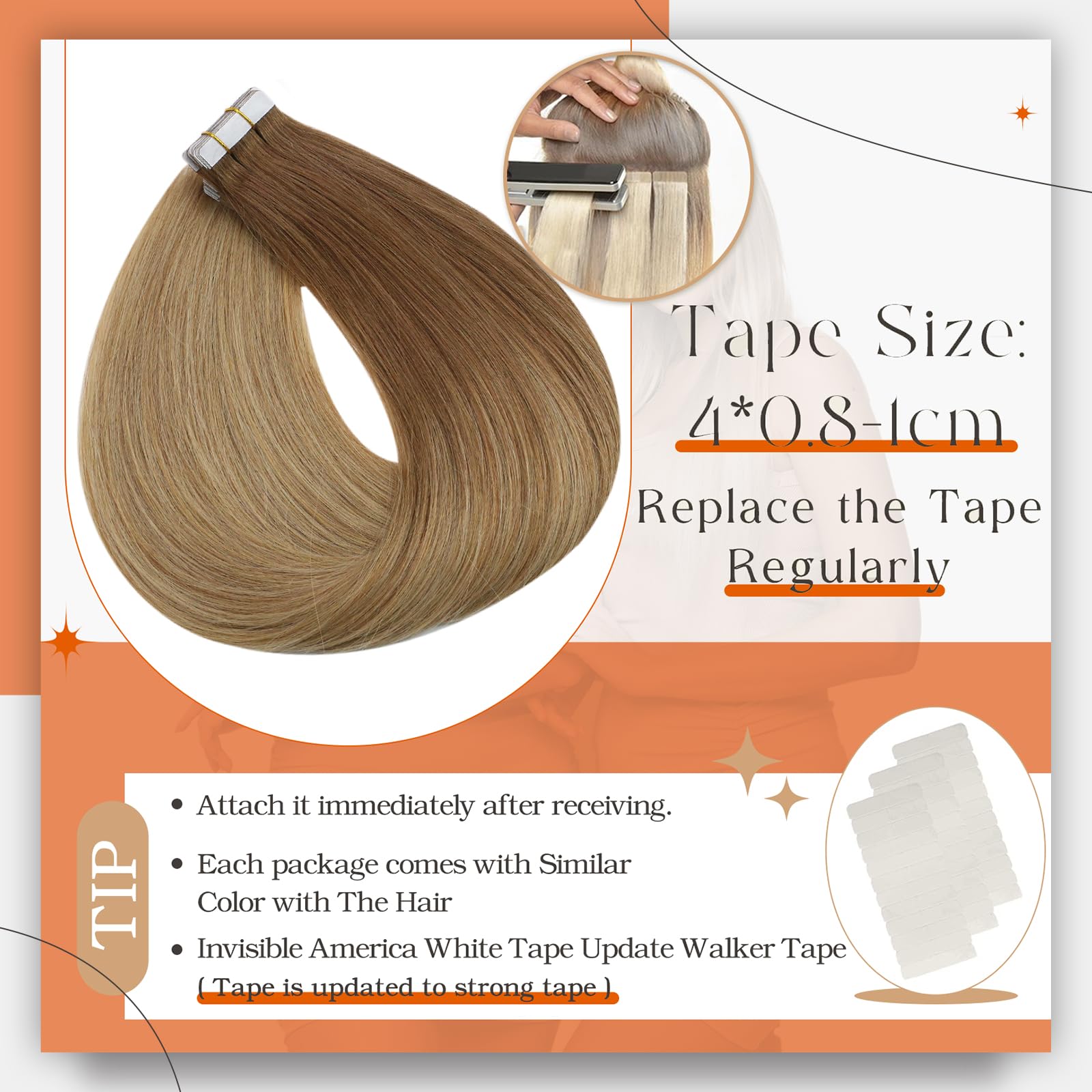 Full Shine Tape In Hair Extensions Human Hair 12Inch Tape In Extensions Color 10 Golden Brown To 14 Dark Blonde Ombre Tape In Hu