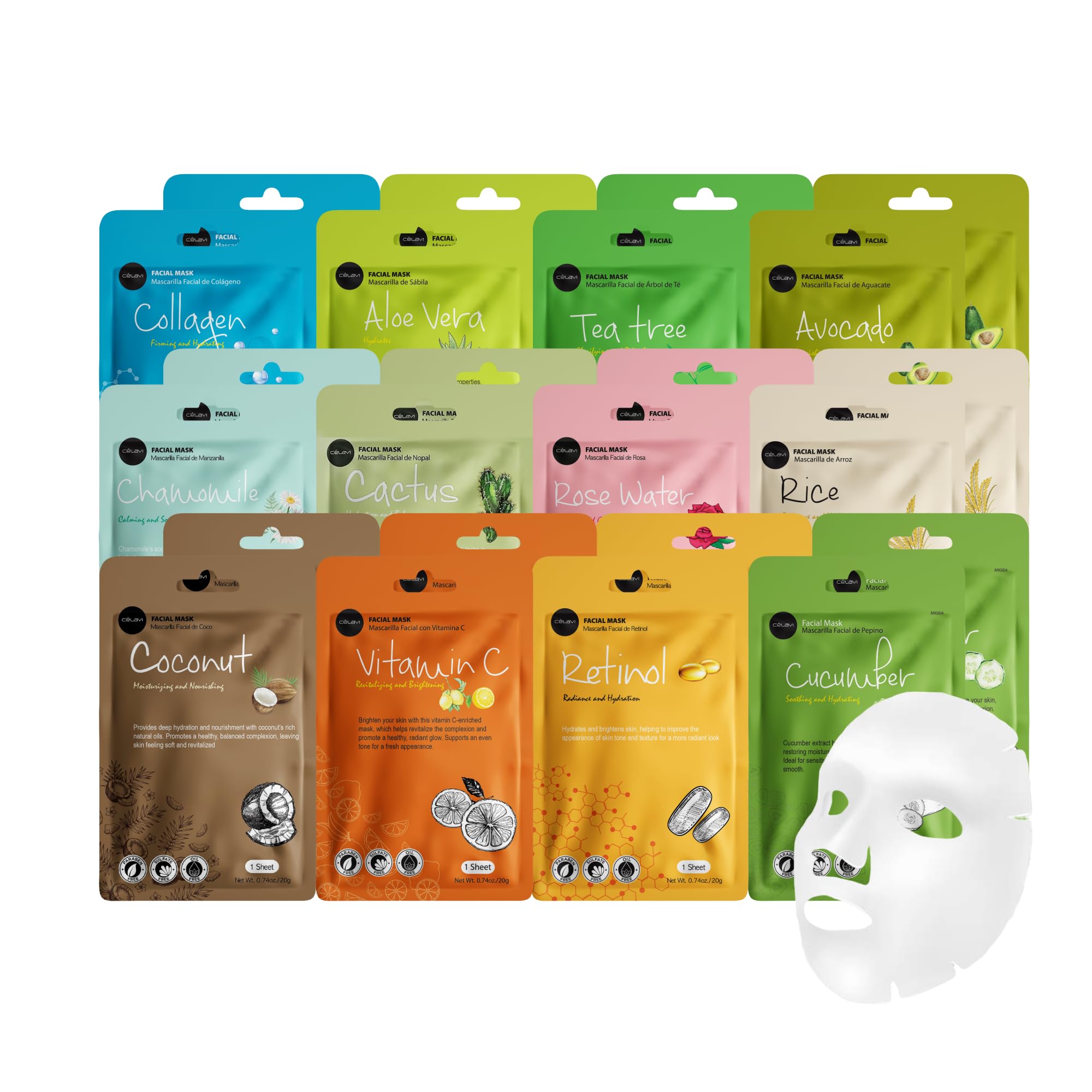 Celavi Essence Facial Face Mask K-Beauty Skincare Korea Skin Care Moisturizing 24 Pack B Set