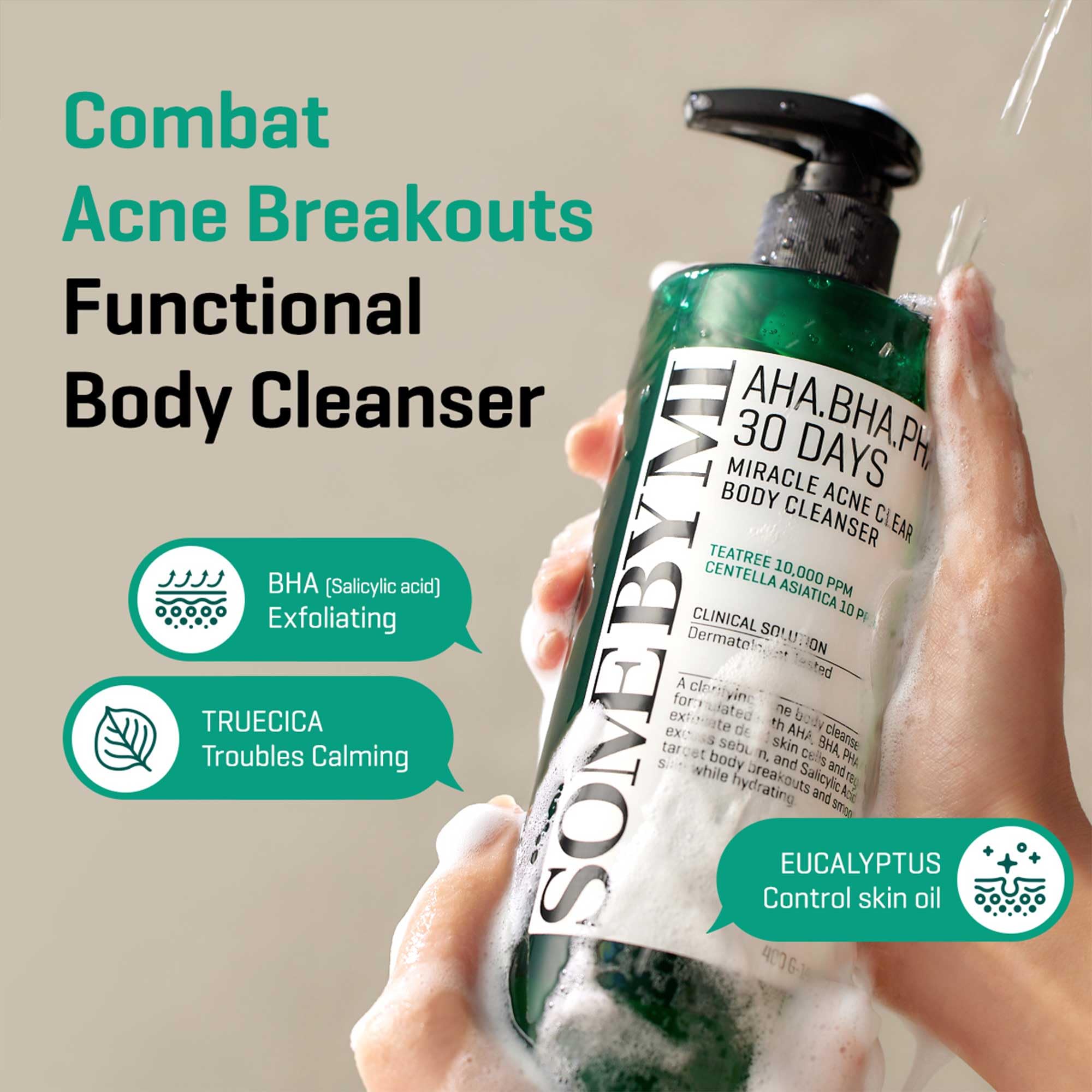 Some By Mi Aha Bha Pha 30 Days Miracle Acne Clear Body Cleanser - Pack Of 2 - Mild Exfoliating Daily Acne Body Wash For Acne Pro