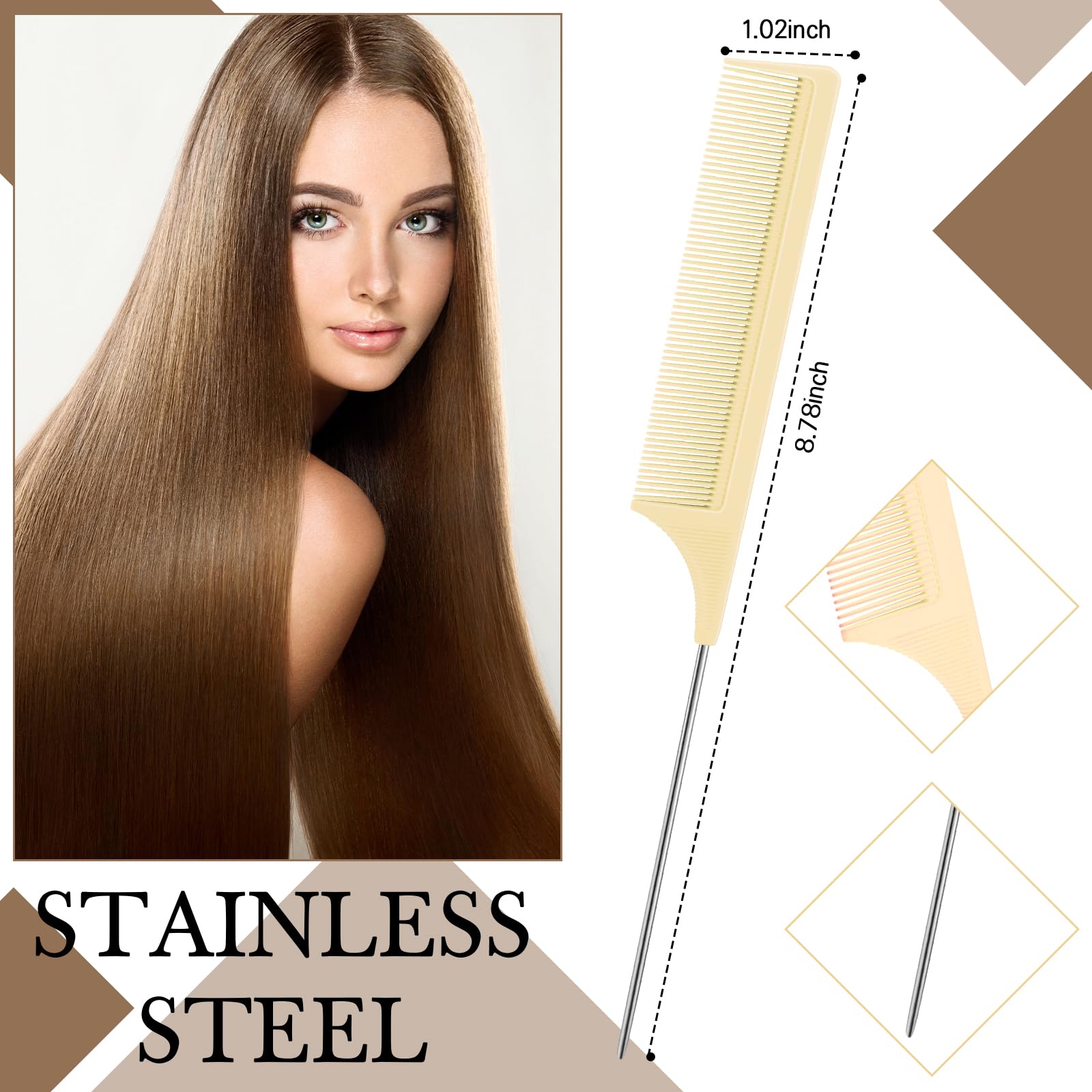 Geiserailie 3 Pcs Slick Back Hair Brush Set Bristle Brush Edge Control Teasing Comb For Women Black Hair(Beige)