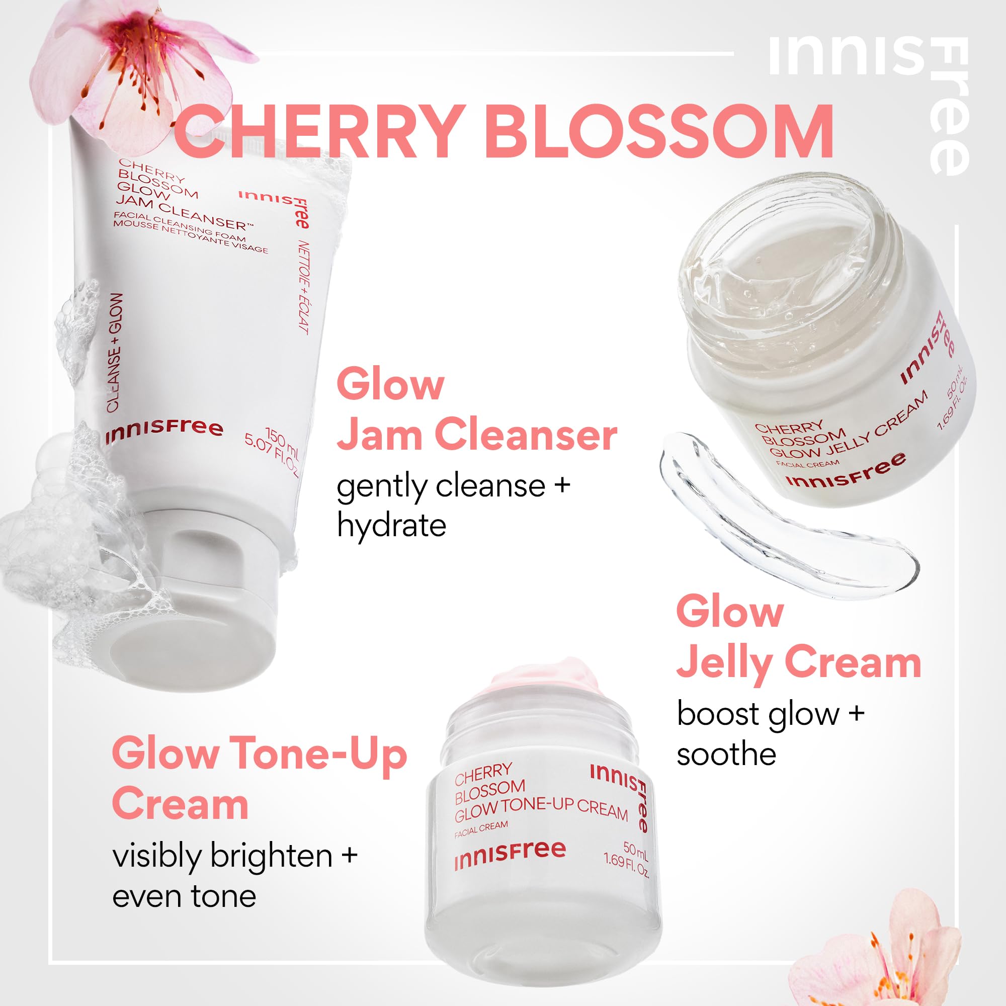 Innisfree Cherry Blossom Glow Jam Cleanser, Sulfate Free, Korean Face Wash, Cleansing Foam For Glowing Glass Skin (Packaging May