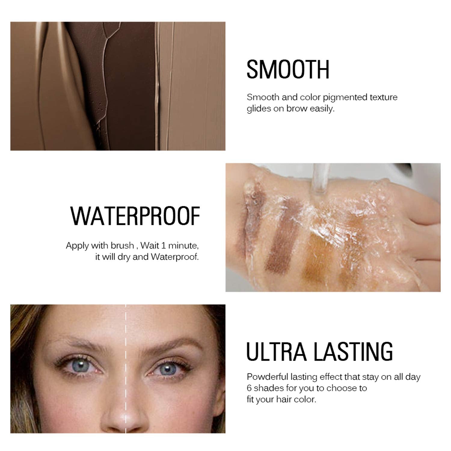 SACE LADY 3D Eyebrow Gel Long Lasting 24 Hours Waterproof Smudge-proof Brow Cream Makeup Kit (02 DARK BROWN, 0.2Fl Oz)