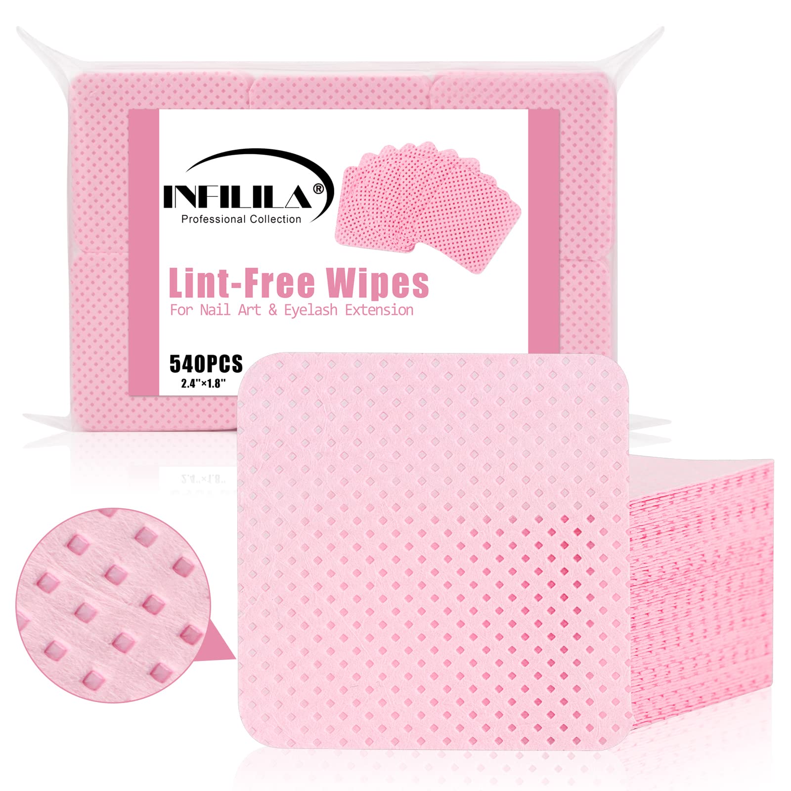 NXJ INFILILA Lint Free Nail Wipes, 540 PCS Nail Polish Remover Pads Super Absorbent Soft Lint Free Wipes for Eyelash Extensions 