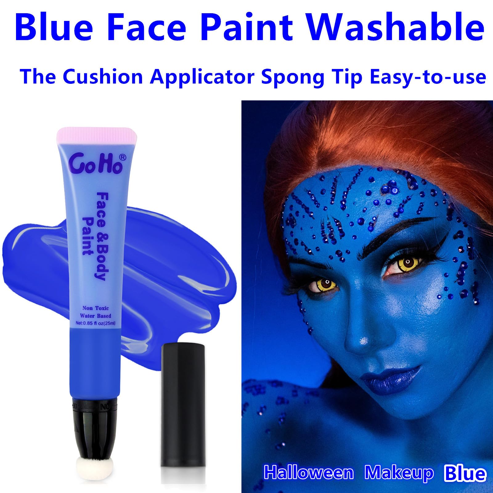 Go Ho Royal Blue Face Paint Washable,Water Based Cream Blue Face Body Paint,Halloween Cosplay Sfx Smurf Mystique Avatar Clown Ma