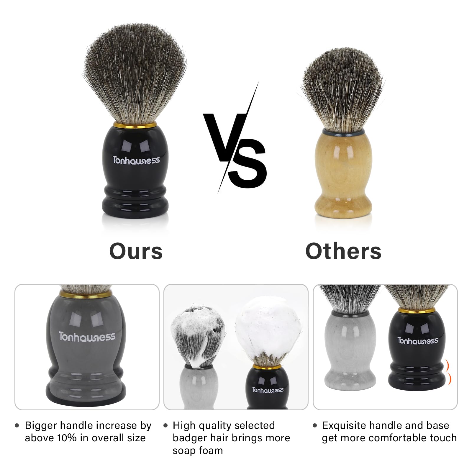 Shaving Brush Kit for Men, 3 in 1 Shave Brush Set Includes Pure Badger Hair Shaving Brushes, 3 Layers Stainless Steel Shaving Bo