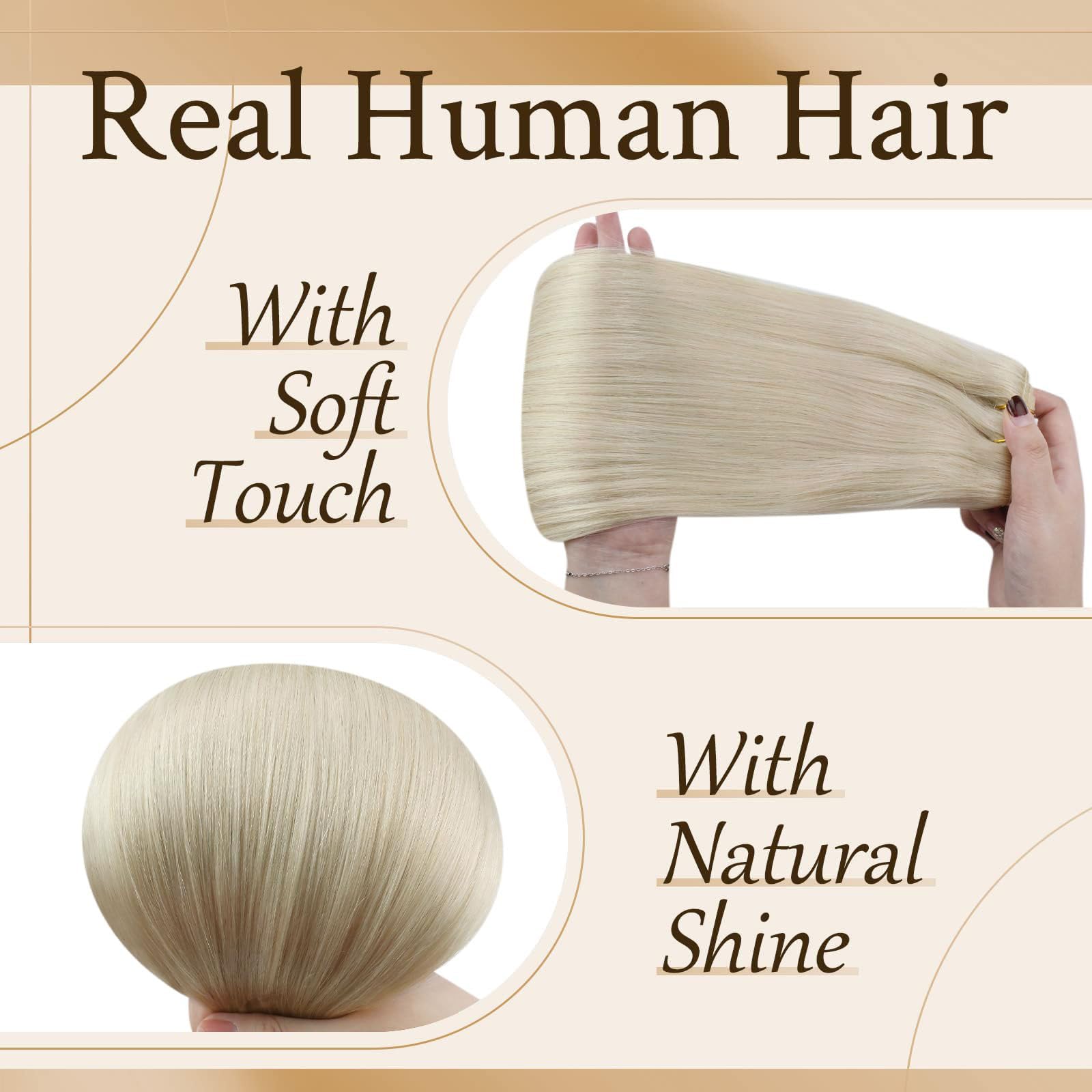 Sunny Long Clip in Hair Extensions Human Hair Platinum Blonde Real Hair Extensions Clip in Human Hair Blonde Hair Extensions Rem