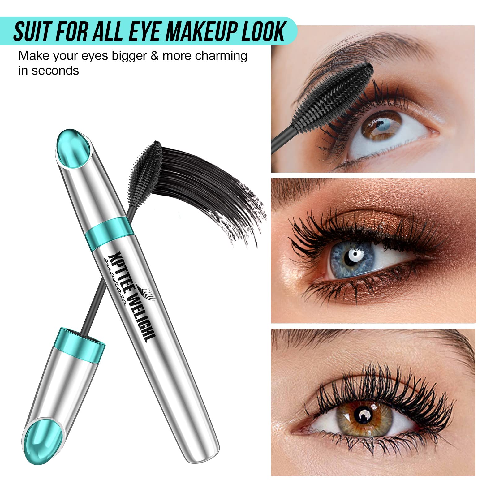 Fiber Mascara, Mascara Black,4D Silk Fiber Mascara, Natural Waterproof Smudge-Proof Mascara Black Mascara Thickening Lengthening