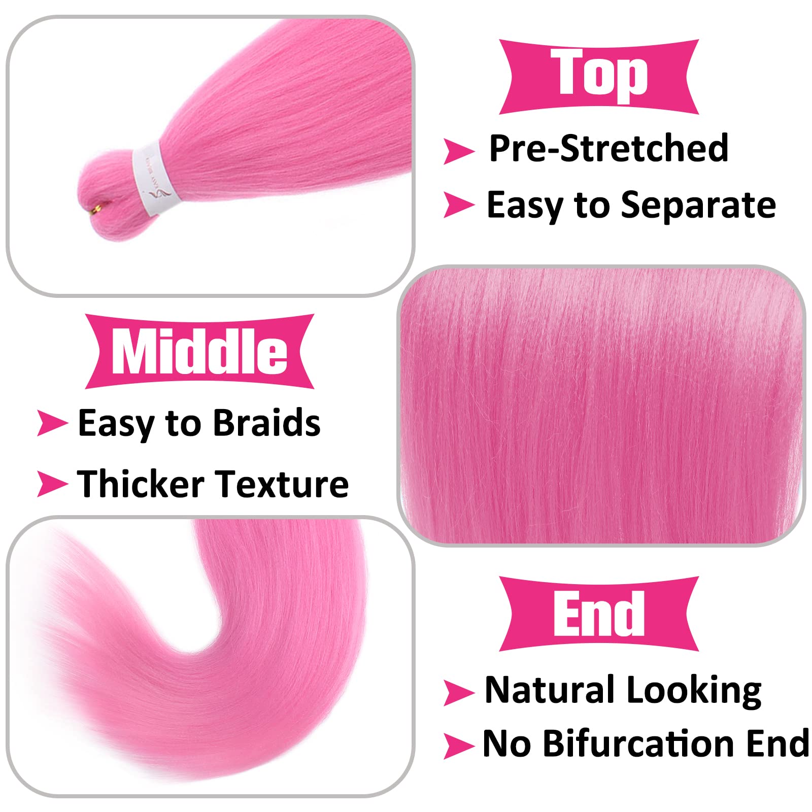 Unionbeauty 2 Packs Pre Stretched Braiding Hair 26 Inch Pink Braiding Hair Synthetic Braiding Hair Hot Water Setting Crochet Hai