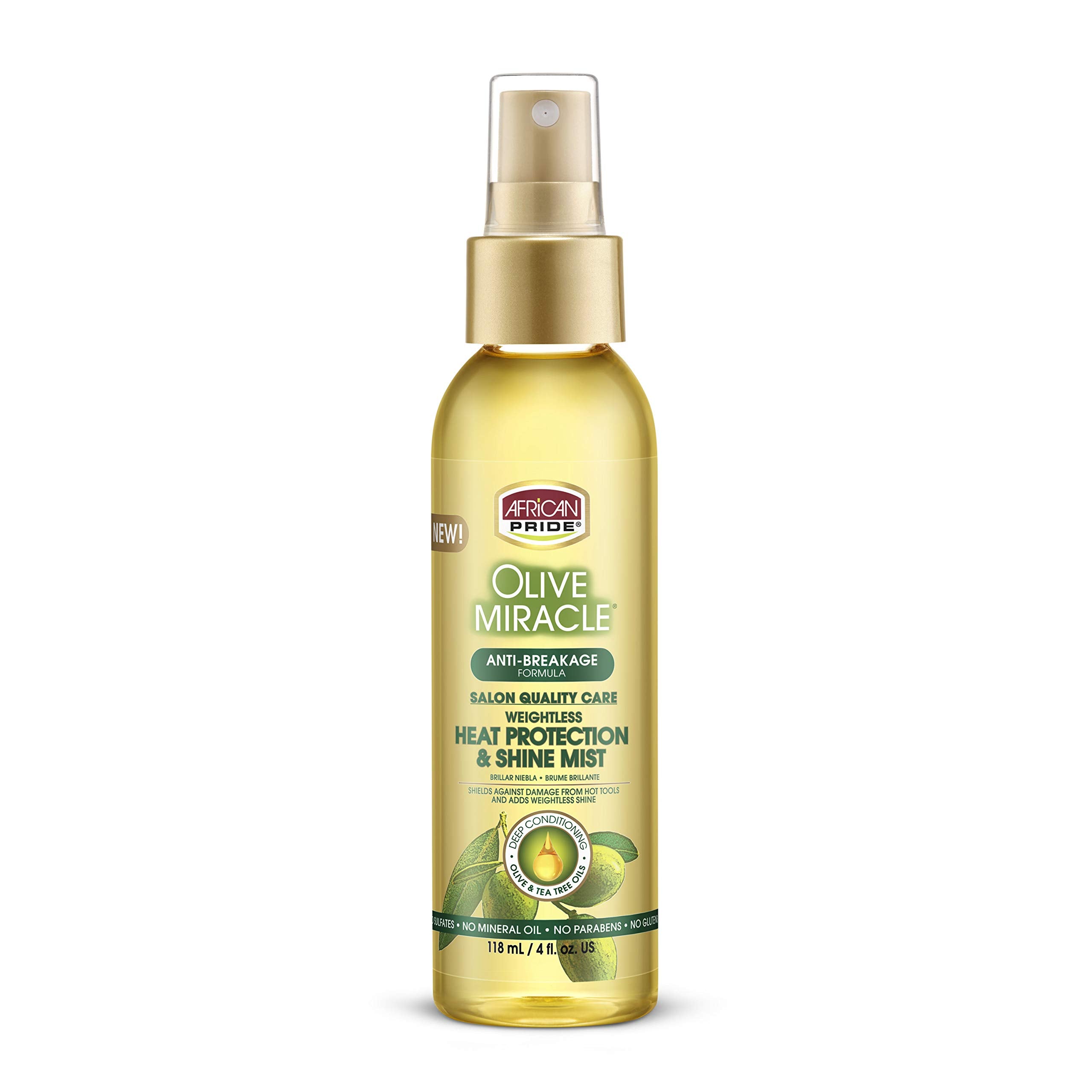 African Pride Olive Miracle Weightless Heat Protection & Hair Shine Mist, Fights Humidity & Shields Against Heat Damage, Enriche