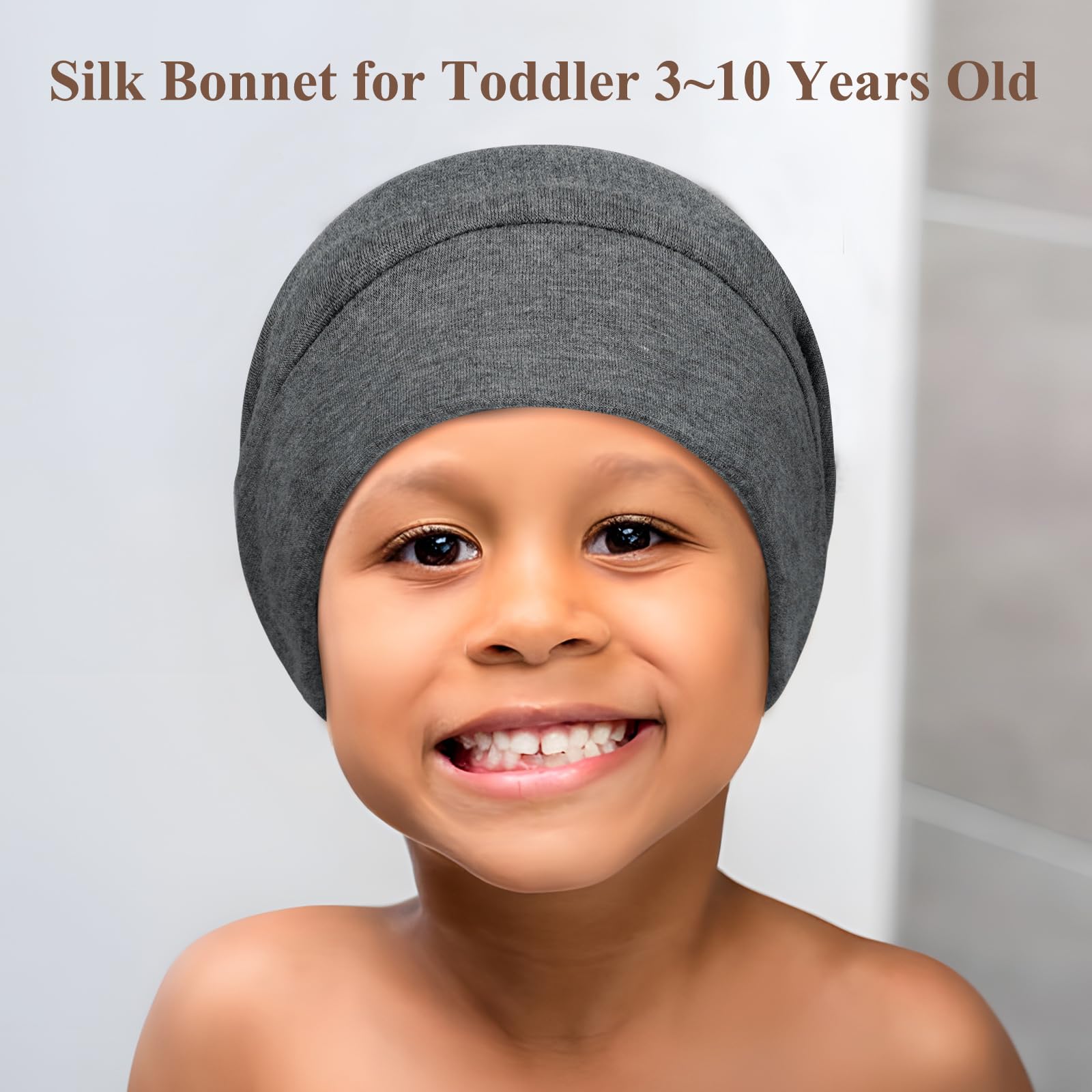 Olesilk Silk Bonnet For Kids Girls 2-6 Years, Adjustable Strap, Smooth For No Frizzy Hair, Breathable All Night Slleping Dark Gr