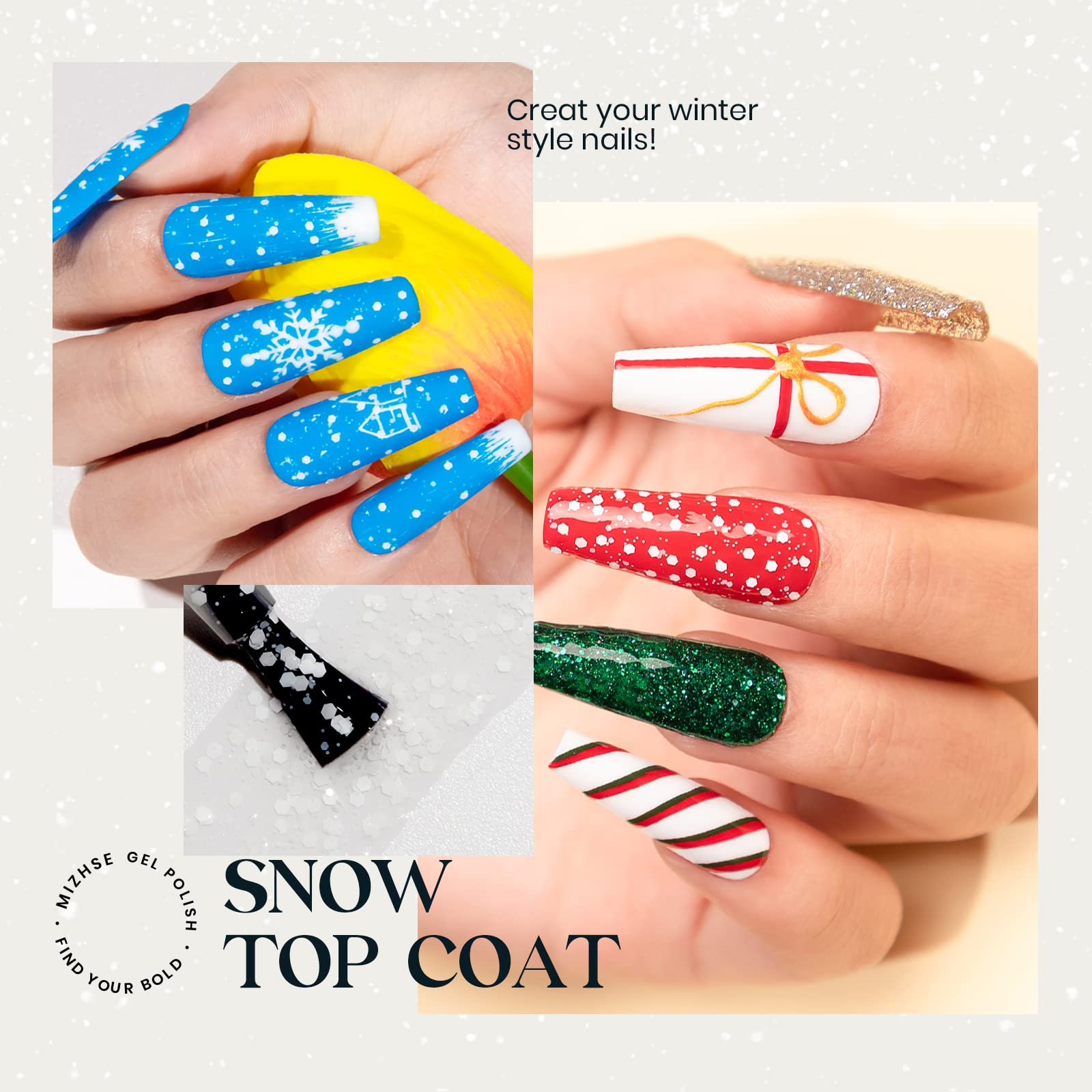 Mizhse White Spot Gel Nail Polish, Snow No Wipe Top Coat Gel Polish Winter Style Snowflake Effect Soak Off Uv Led Gel Polish Hom