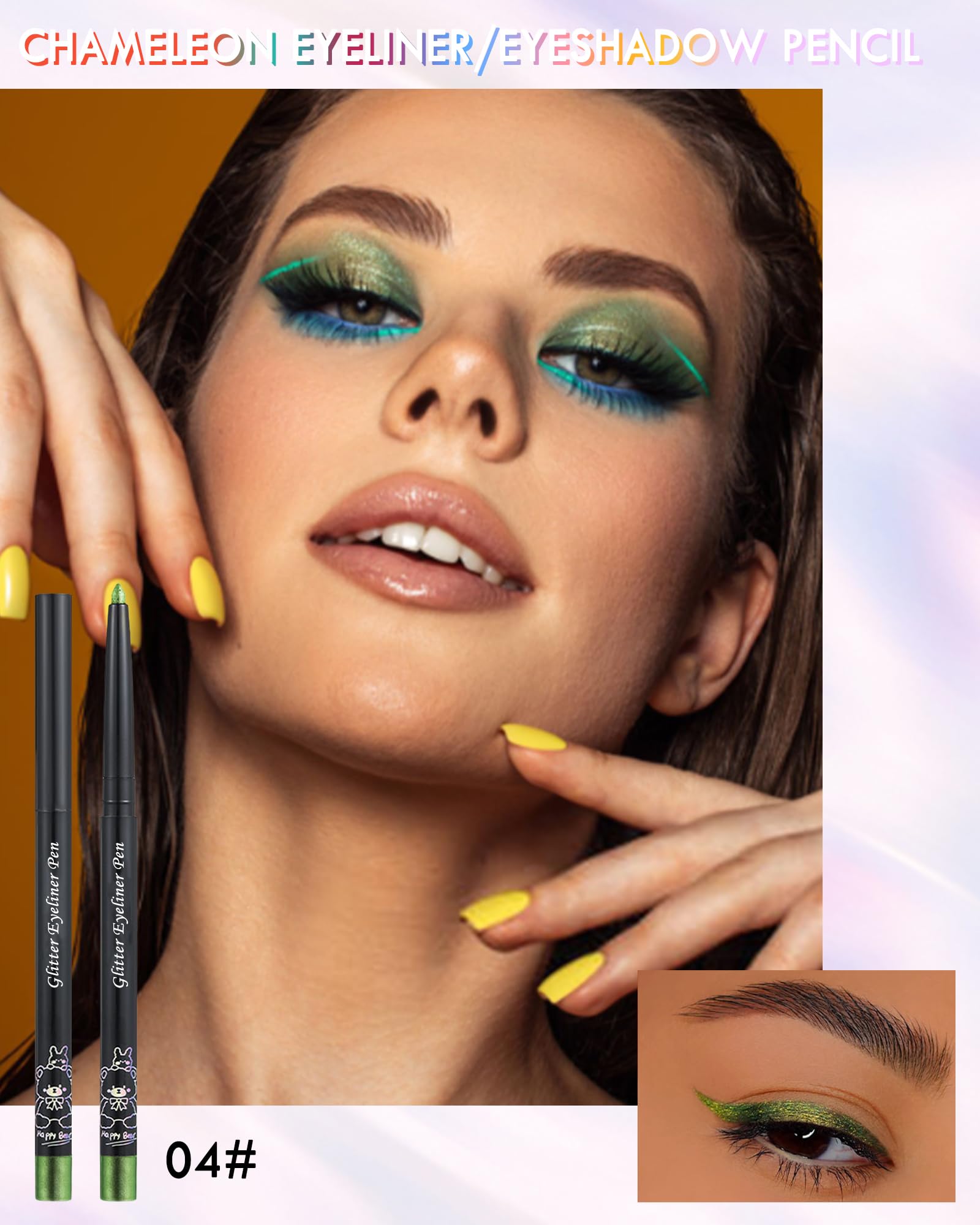 Colored Glitter Eyeliner Pencil, Chameleon Matte Metallic Eyeliner Pen Eyeshadow, Green Shimmer Retractable Eyeliner Waterproof