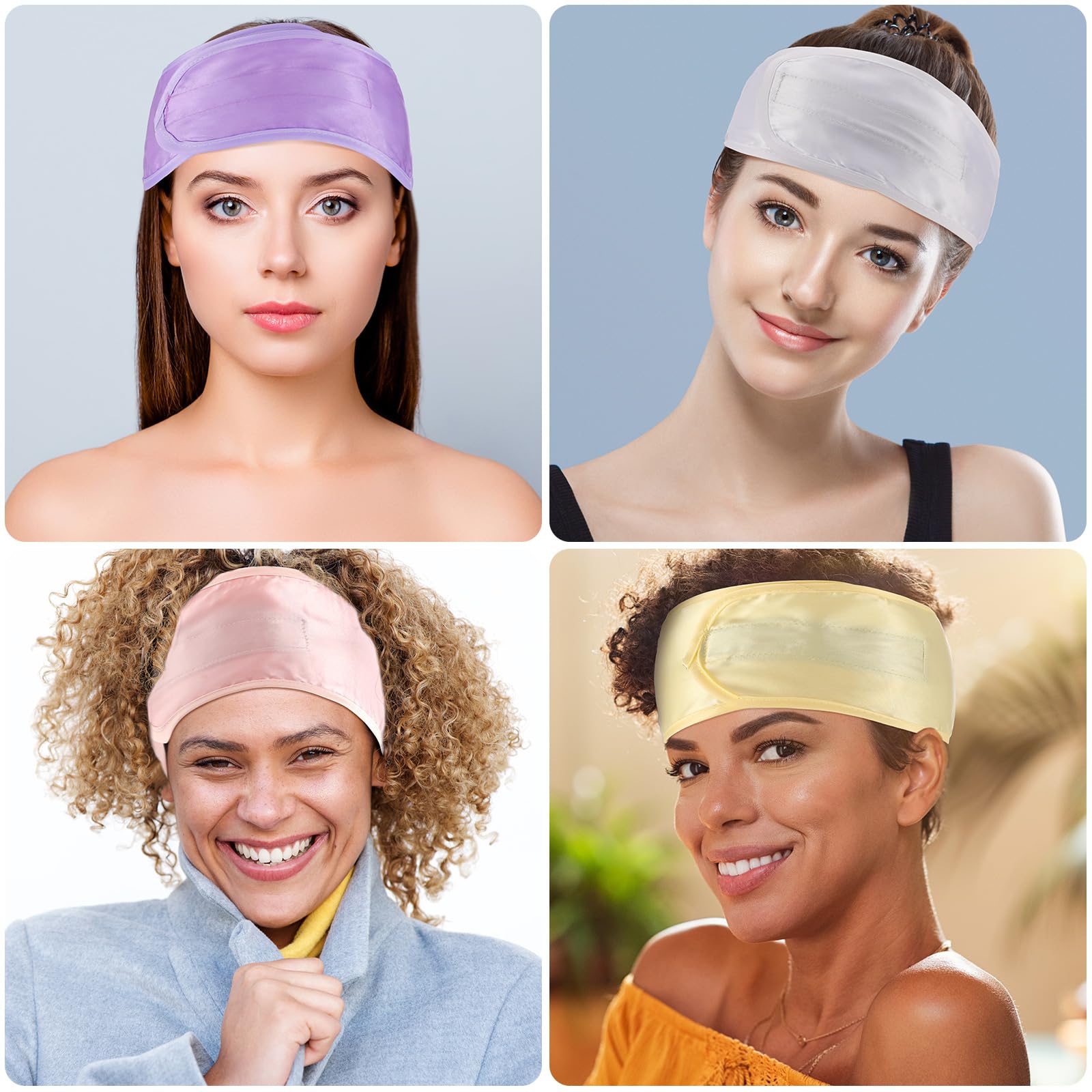4 Pieces Satin Hair Wrap Scarf Satin Headband For Black Women'S Hair Adjustable Silk Hair Wraps For Sleeping Nonslip Strips (Ele