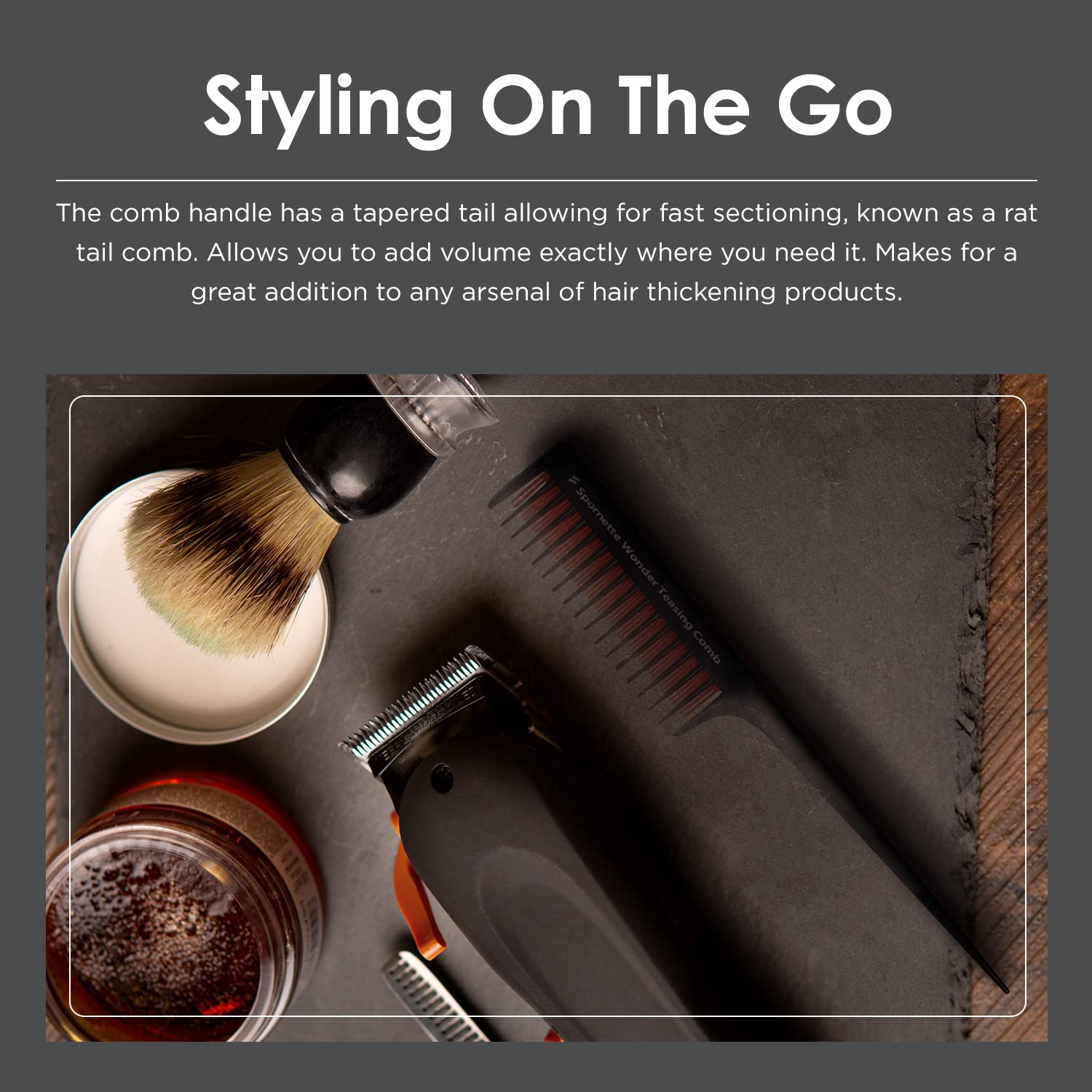 Spornette Little Wonder Teasing Comb (TC-1) - Triple Teasing Comb With A Three Row Comb And Rat Tail Handle For Parting Hair - A
