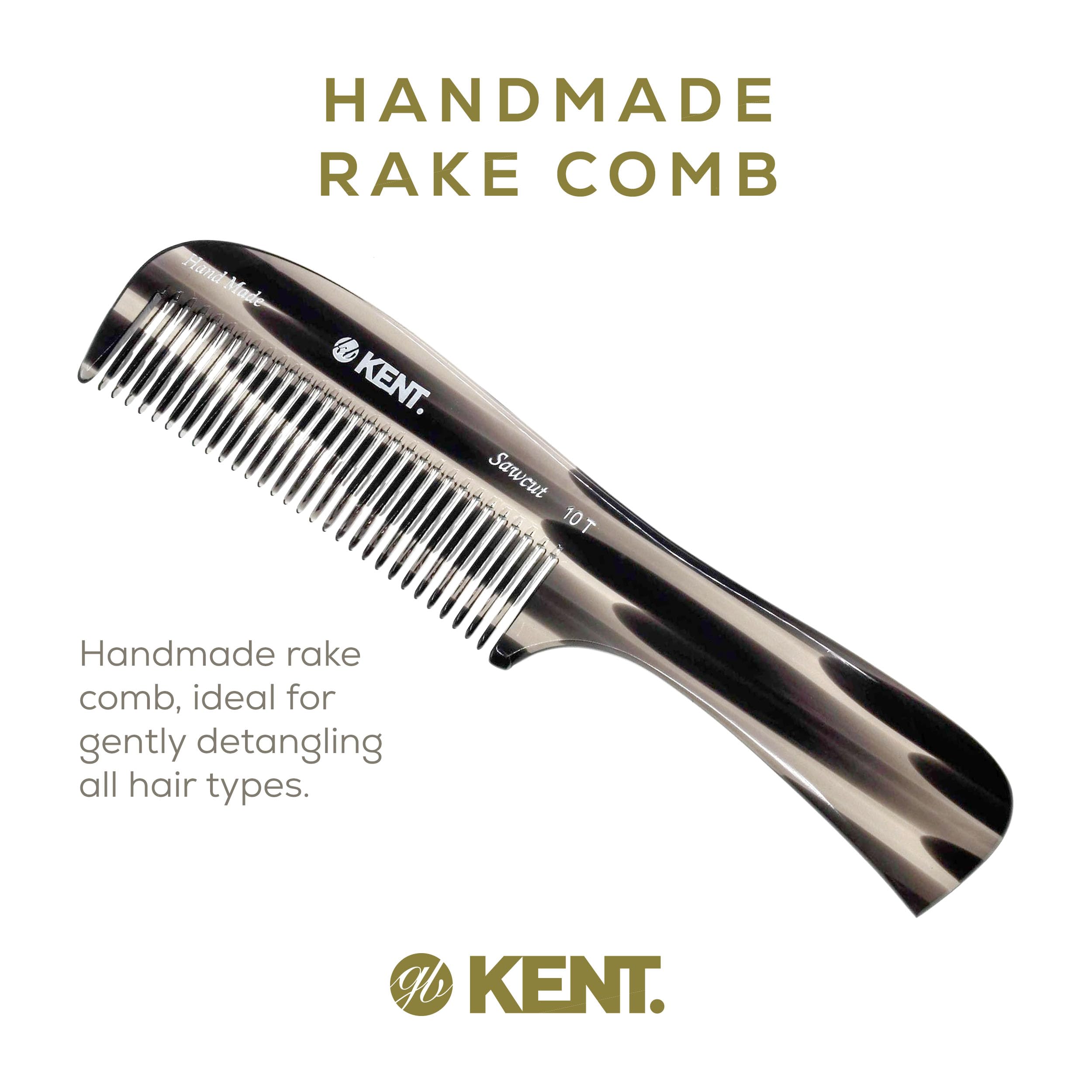 Kent 10T Large Hair Detangler Comb, Handmade Wide Tooth Comb For Curly Hair, Detangling Comb For Wet And Dry Hair, Rake Comb For