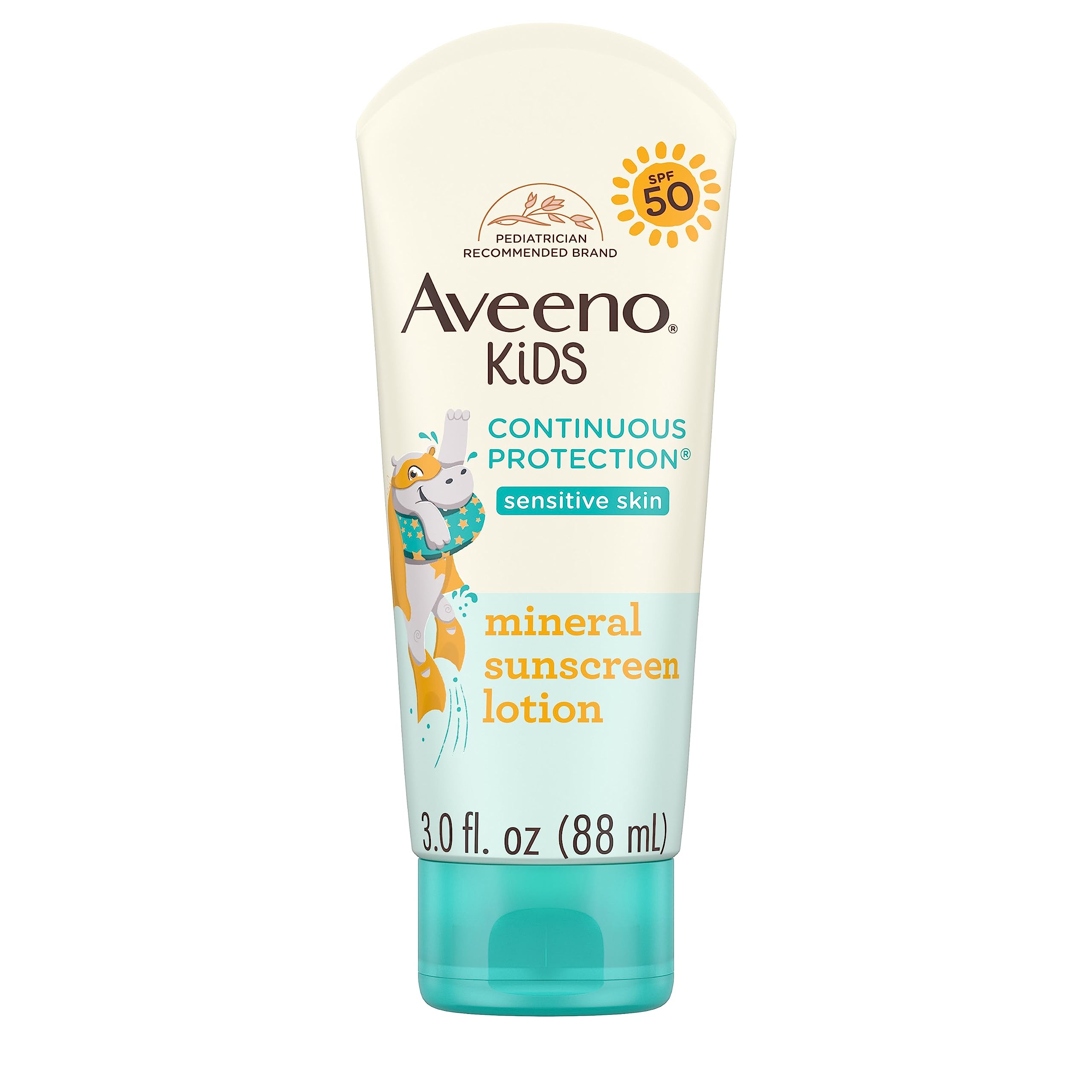 Aveeno Kids Continuous Protection Zinc Oxide Mineral Sunscreen Lotion For Children'S Sensitive Skin With Broad Spectrum Spf 50,