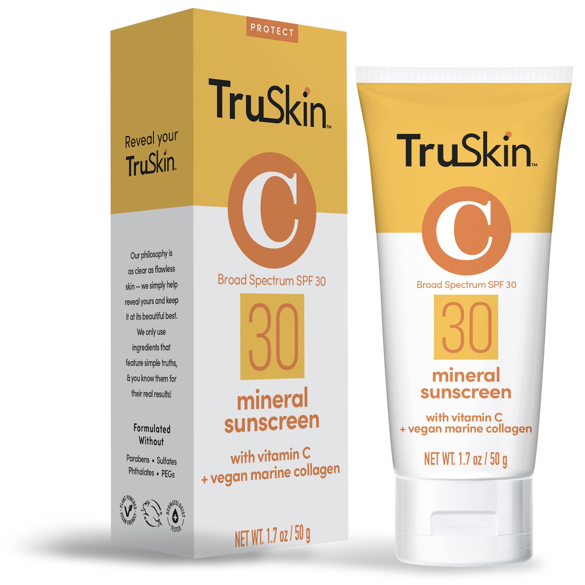 Truskin Mineral Face Sunscreen Spf 30 - Broad Spectrum Mineral Sunscreen For Face With Zinc Oxide, Vitamin C & Vegan Marine Coll