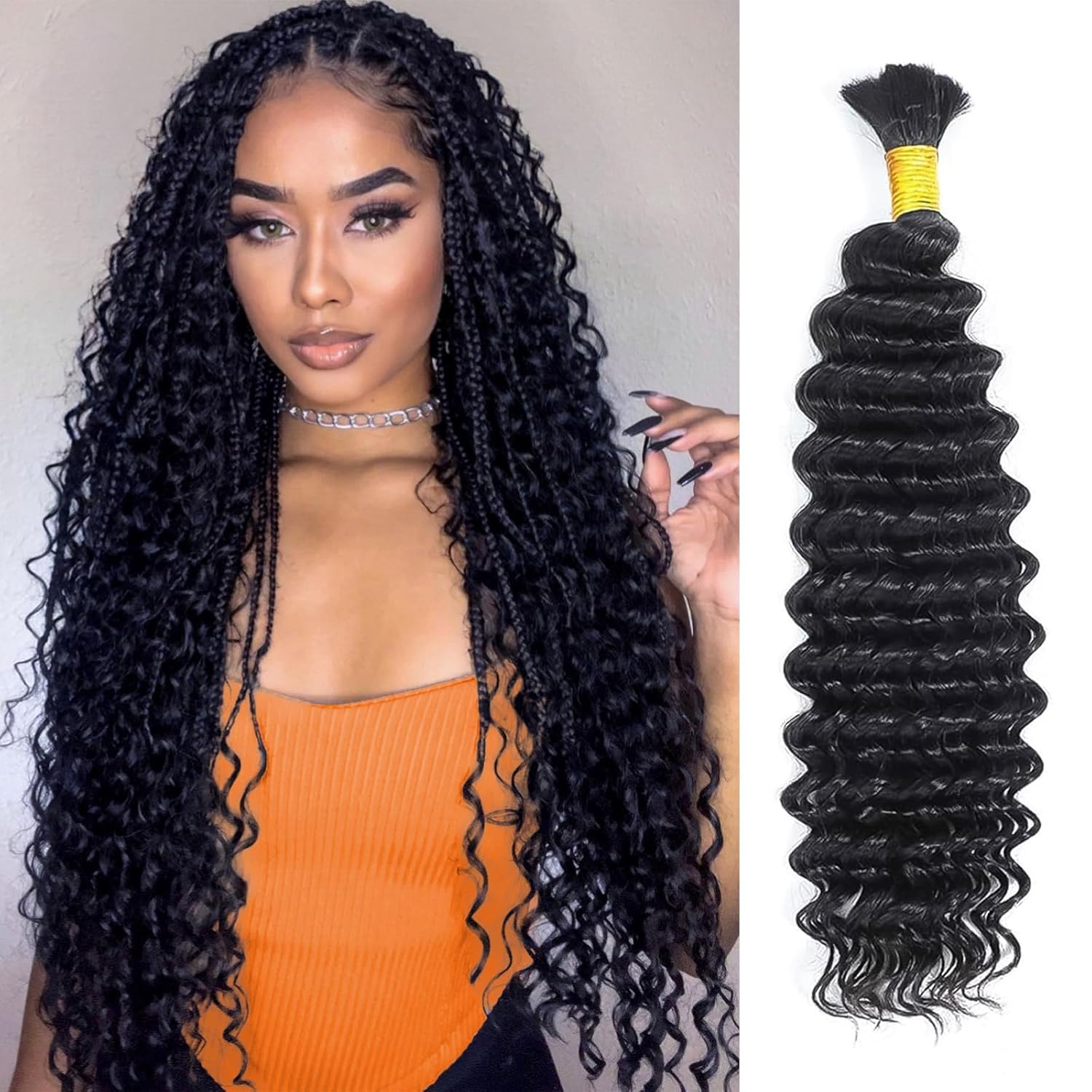 Selina 20 Inch Human Braiding Hair Bundle 50g Loose Deep Human Hair for Braiding Brazilian Virgin Hair Natural Black Color