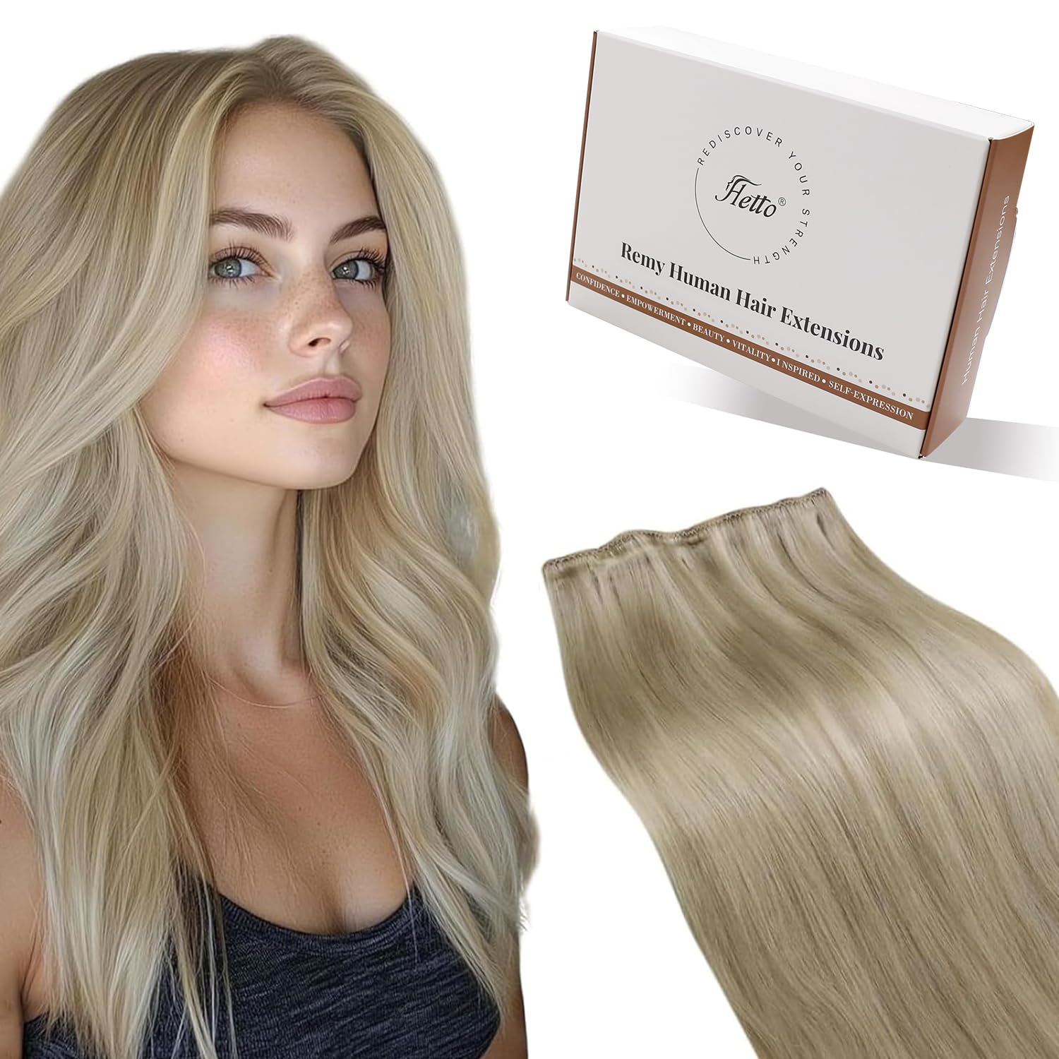 Hetto Weft Hair Extensions Human Hair Blonde Highlighted Sew in Hair Extensions Real Human Hair Ash Blonde Highlights Sew in Wef