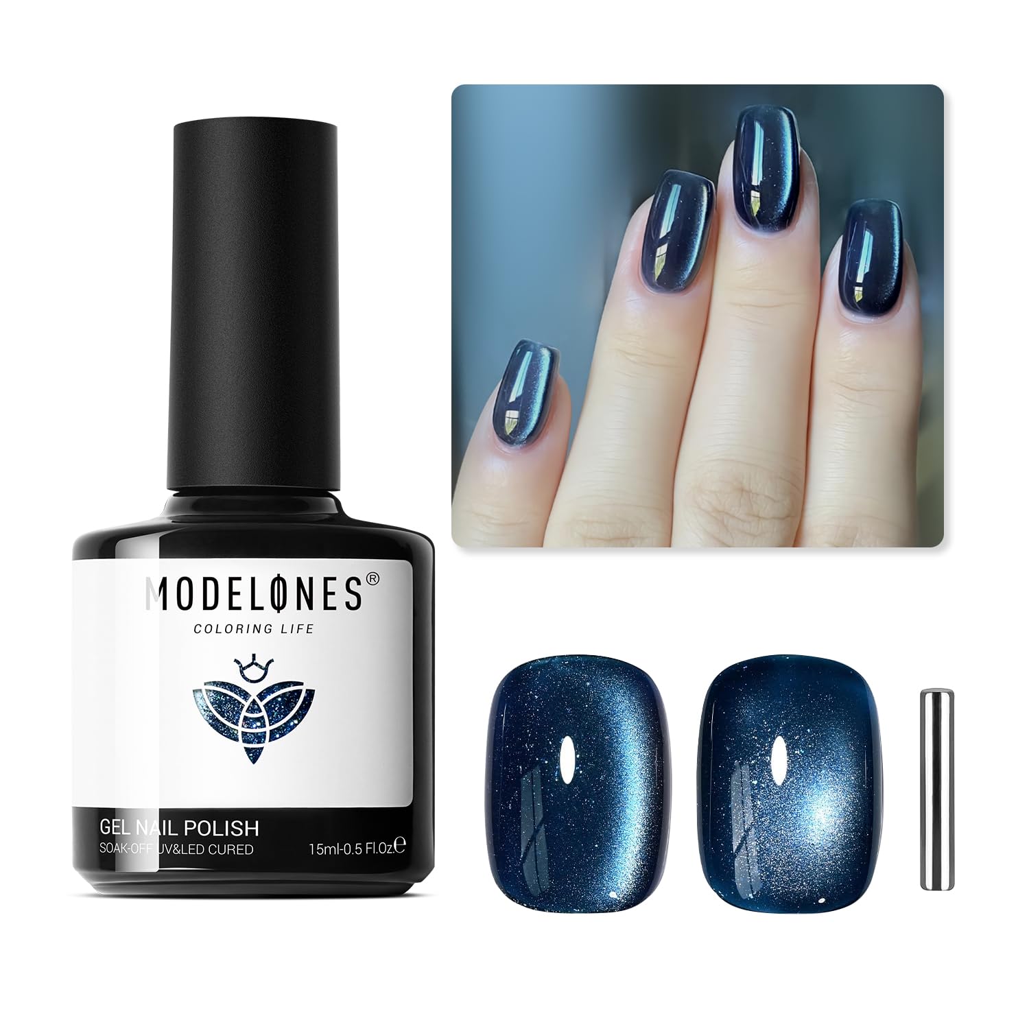 Modelones Cat Eye Gel Nail Polish,15 Ml Blue Glass Gel Nail Polish Sparkle Reflective Glitter Gel Polish Spring Deep Blue Transl