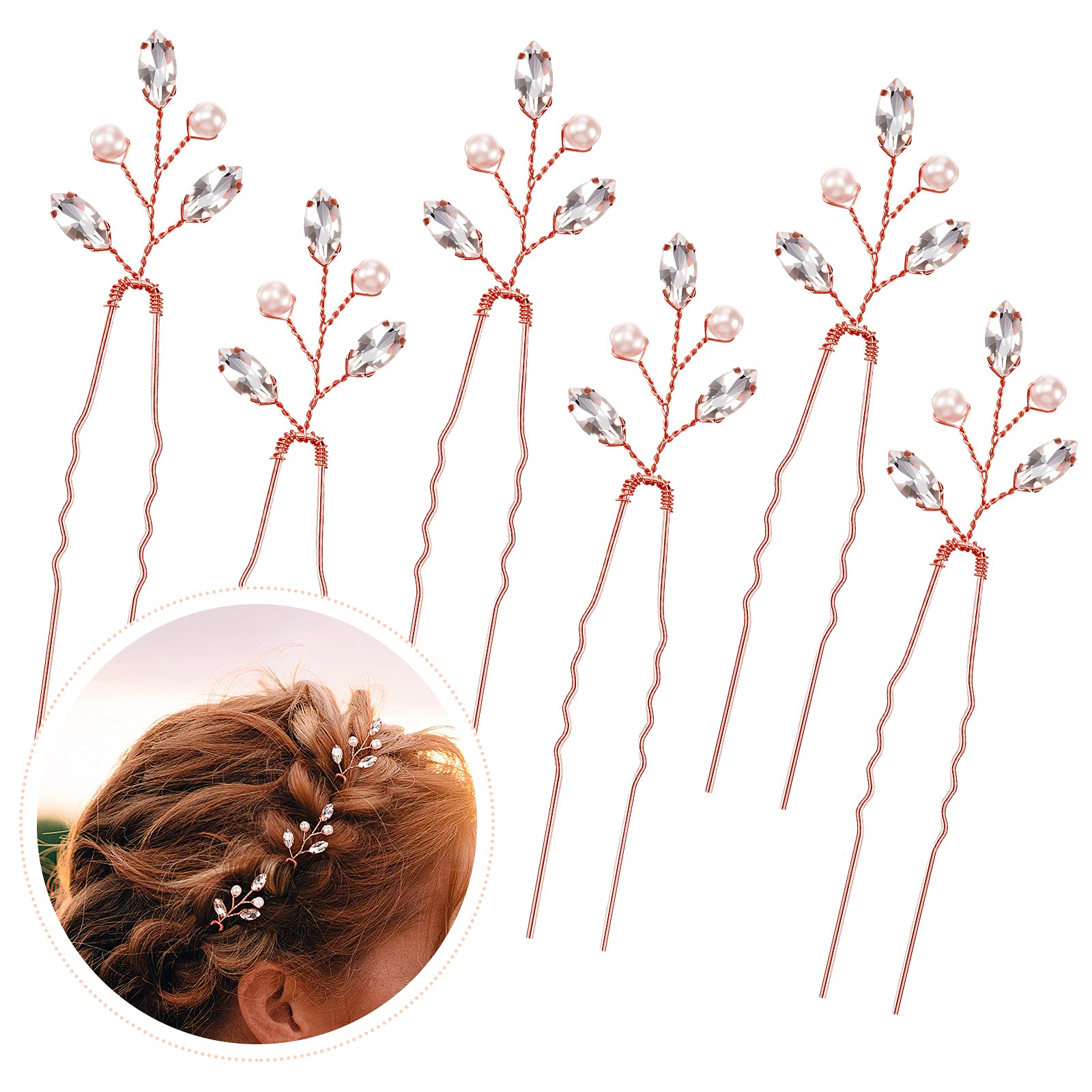 6 Pieces Pearl Crystal Bridal Hair Pins Rhinestone Flower Wedding Hair Piece Vintage Hair Accessory Party Hair Pins for Bride, B