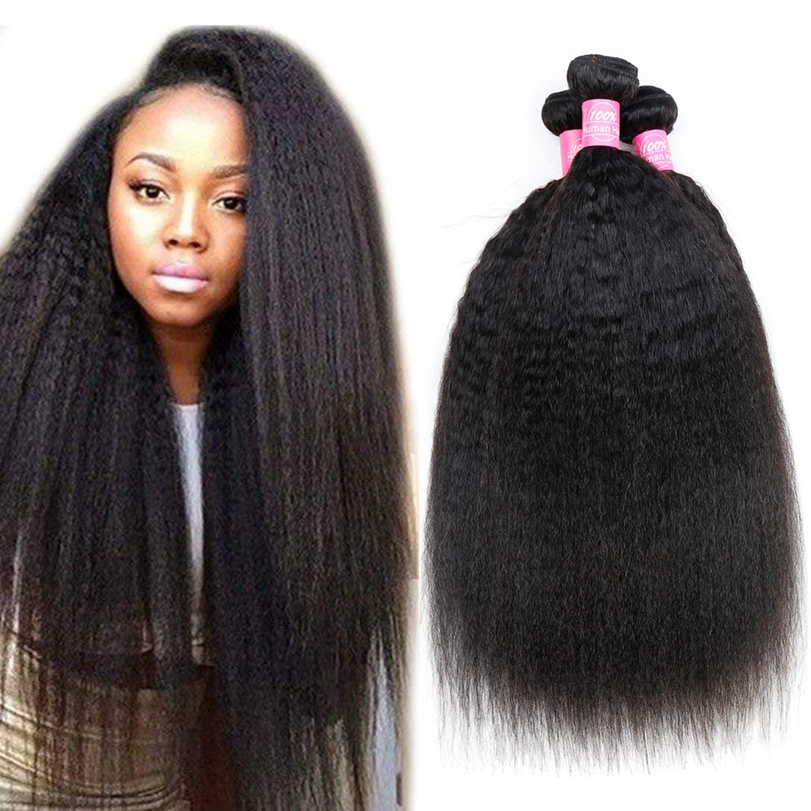 Odir Kinky Straight Human Hair Bundles 16 16 16 Inch Unprocessed 9A Brazilian Yaki Straight Virgin Hair Weave 3 Bundles Kinky St