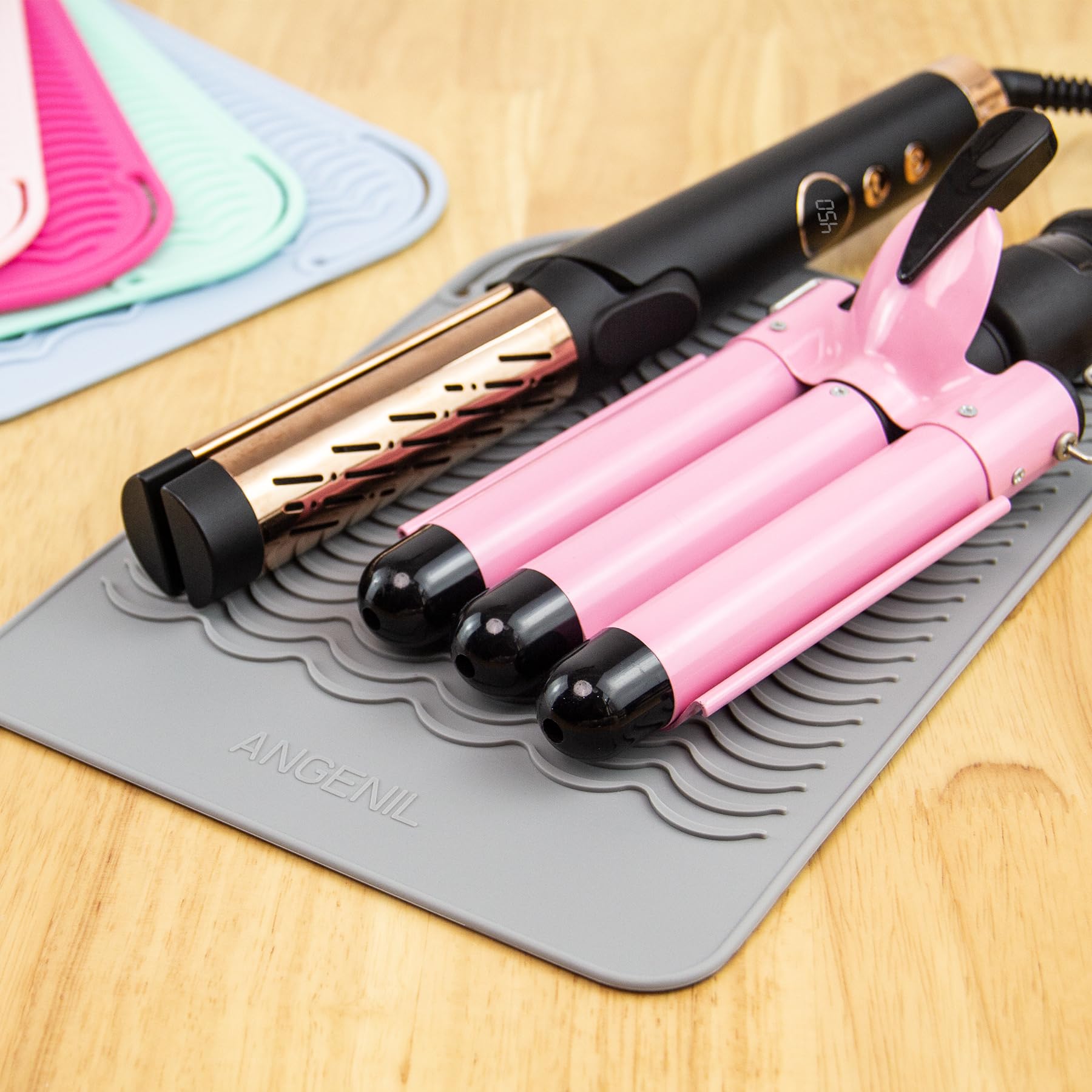 Angenil Large Heat Resistant Silicone Mat Sleeve Pad For Hair Straightener Curling Irons Styling Tools, Titanium Ceramic Flat Ir
