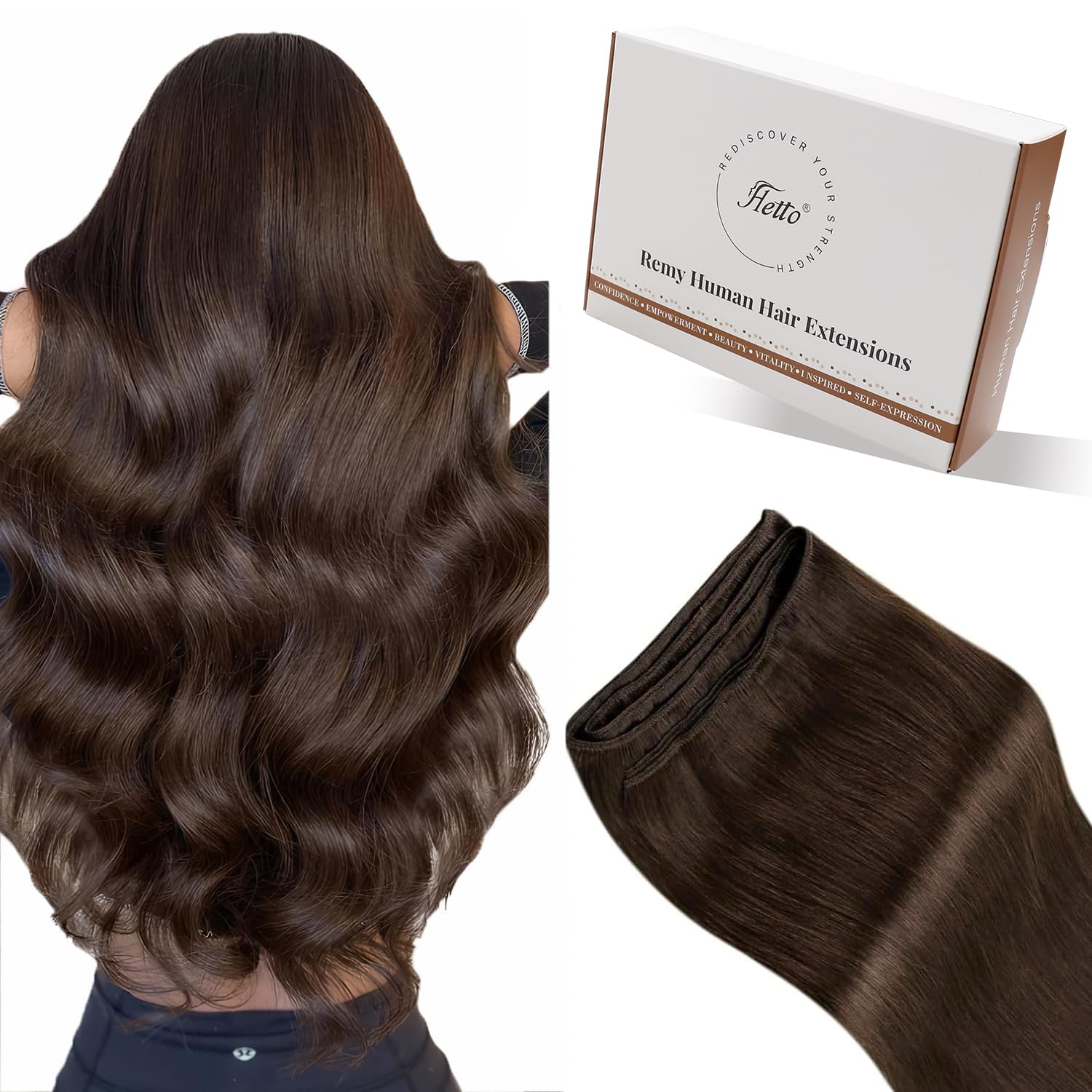 Hetto Brown Sew in Hair Extensions Real Human Hair 18 Inch 100g Medium Brown Weft Human Hair Extensions Invisible Double Weft #4
