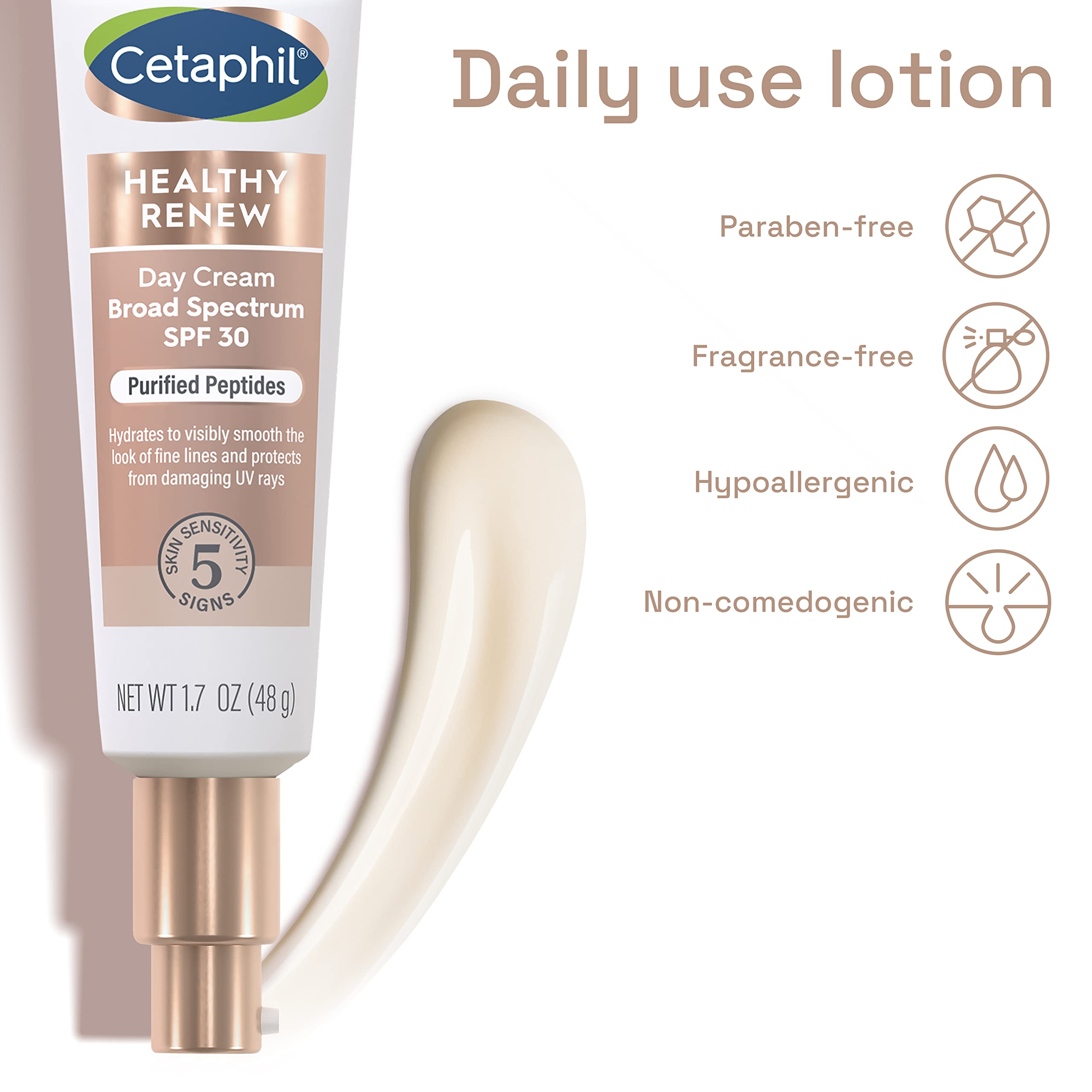 Cetaphil Healthy Renew Moisturizing Day Cream 1.7 Oz, Daily Moisturizer With Spf 30, Skin Tightening Anti Wrinkle Cream For Face