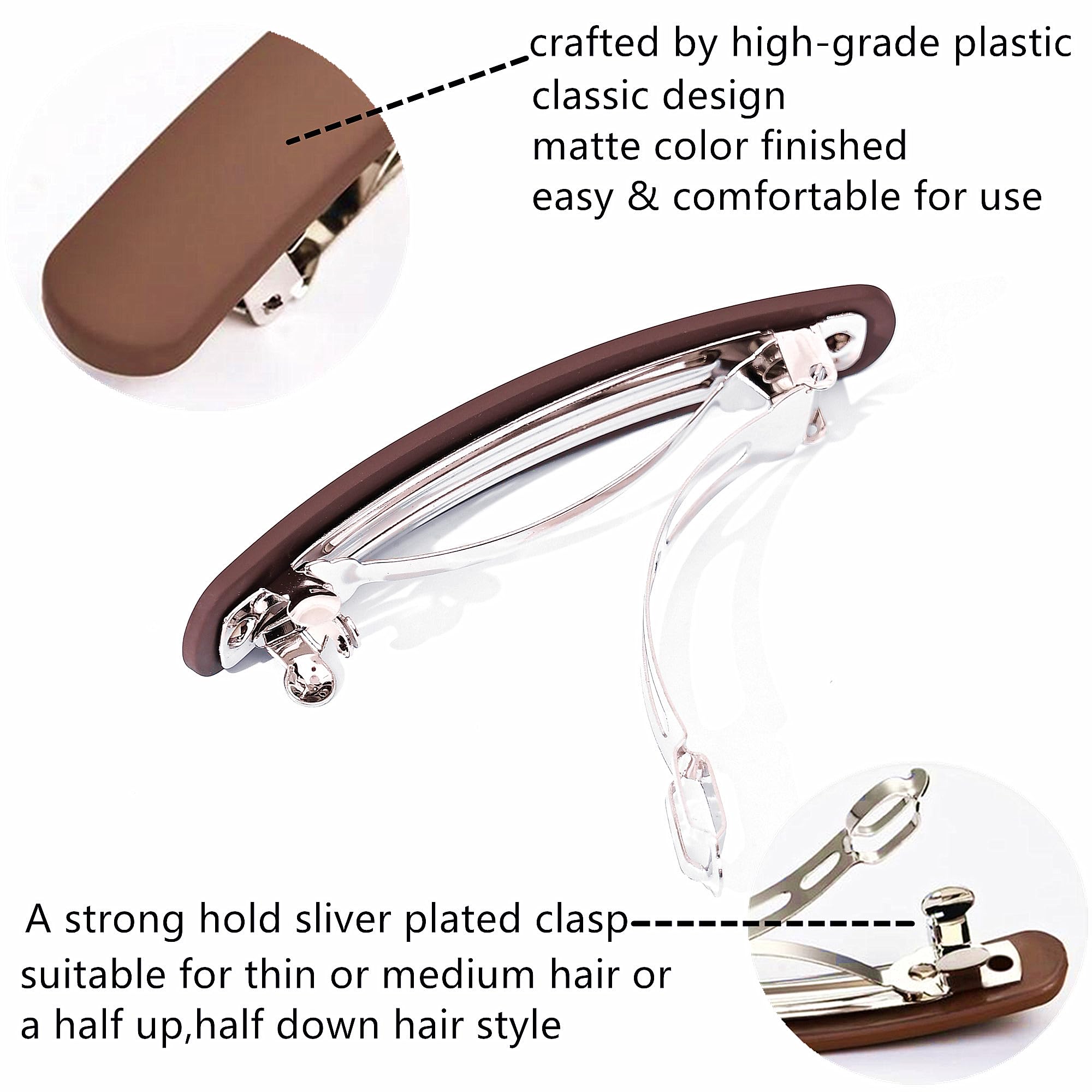 Fsmiling Medium Hair Barrettes For Women,4Pcs Matte Hair Barrette,Automatic Hair Clips Barrettes For Women Thick Hair