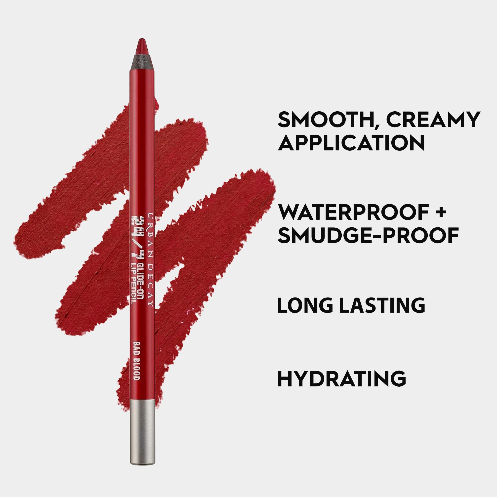 Urban Decay 24/7 Glide-On Waterproof Lip Pencil (Bad Blood - Deep Red), Smudge-Proof, Longwearing Lip Liner, Smooth & Creamy Col
