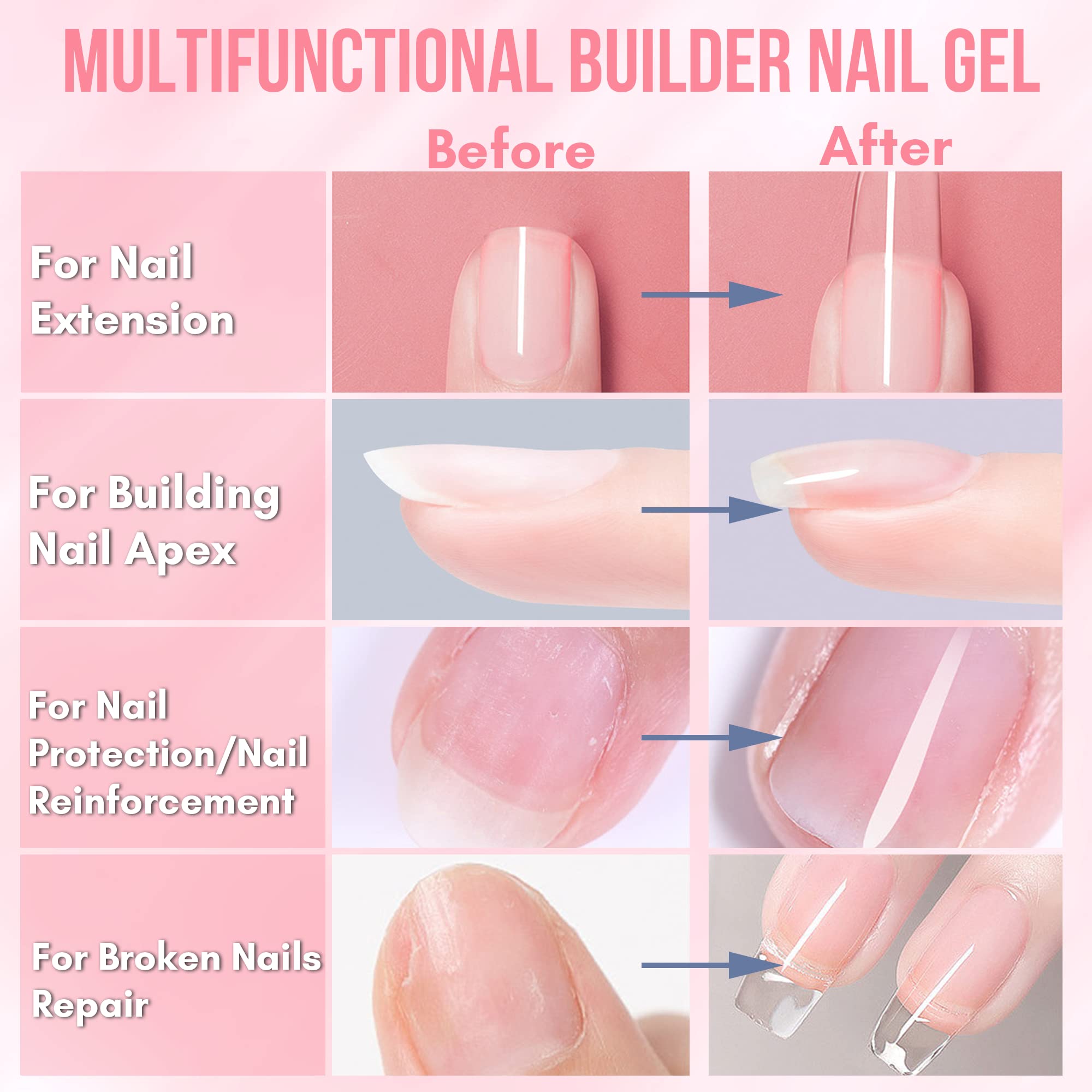 Makartt Builder Nail Gel 15Ml 7 In 1 Multifunctional Clear Gel Nail Polish Base Coat Nail Strengthener Gel Nail Extension Hard G