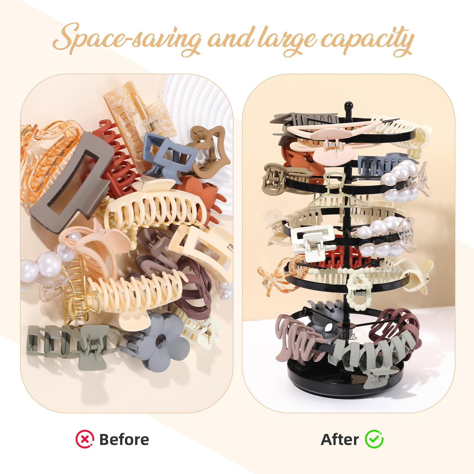 SNOWSTAR Claw Clip Organizer Holder,Vertical 360-Degree Rotating Hair Clip Holder and Storage,Hair Clip Organizer Display Stand