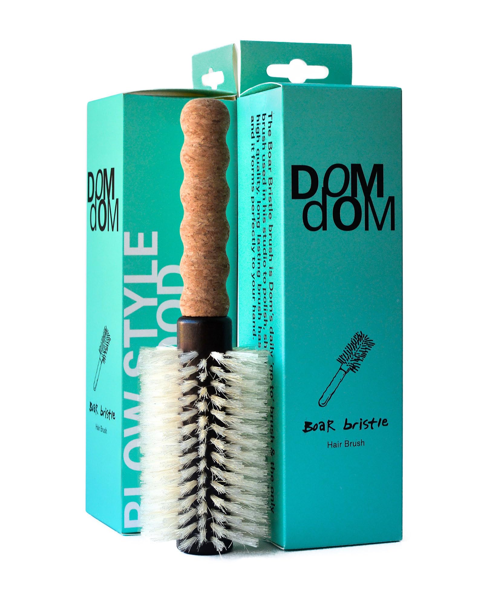 Nylon Boar Bristle Hair Brush, Round Brush for Blow Drying, Medium 2.3'' Barrel Blowout Brush, Anti Static Hairbrush, Cork Comfo