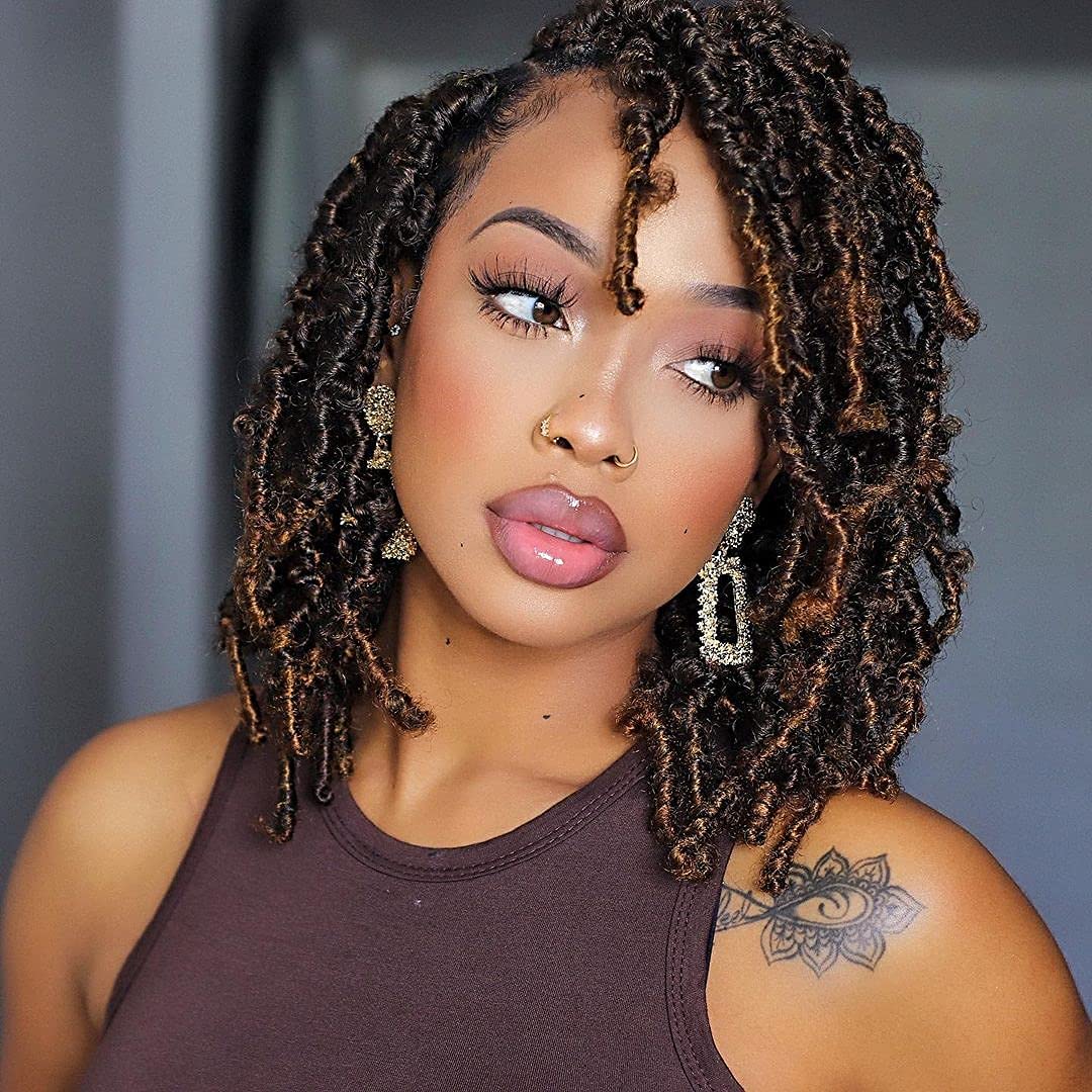 ToyoTress Butterfly Locs Crochet Braids - 8 Inch Ombre Brown Synthetic Hair Extensions (7Pcs, T30)