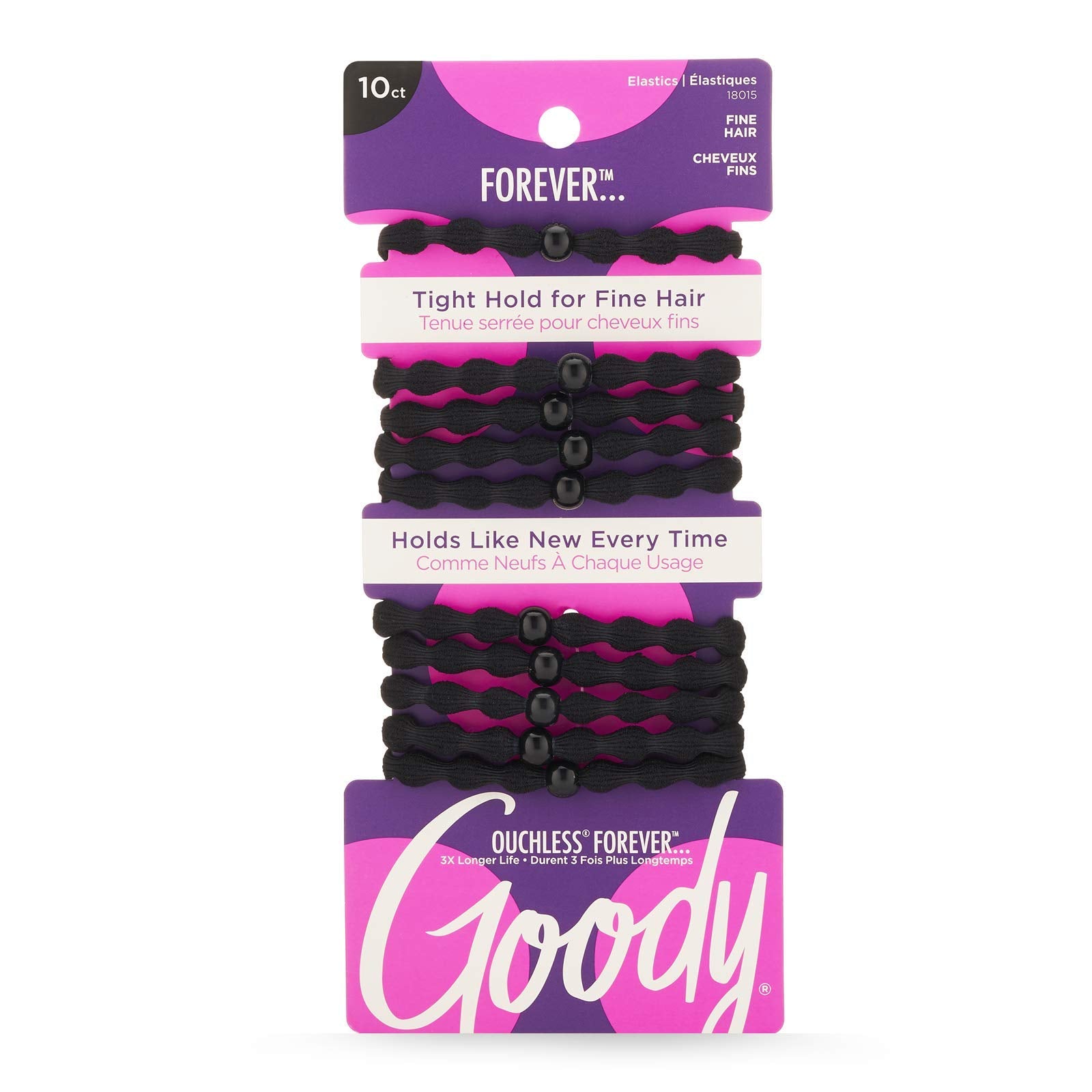 Goody Forever Ouchless Elastic Fine Hair Tie - 10 Count, Black - 4MM for Fine Hair - Hair Accessories for Women and Girls - Perf