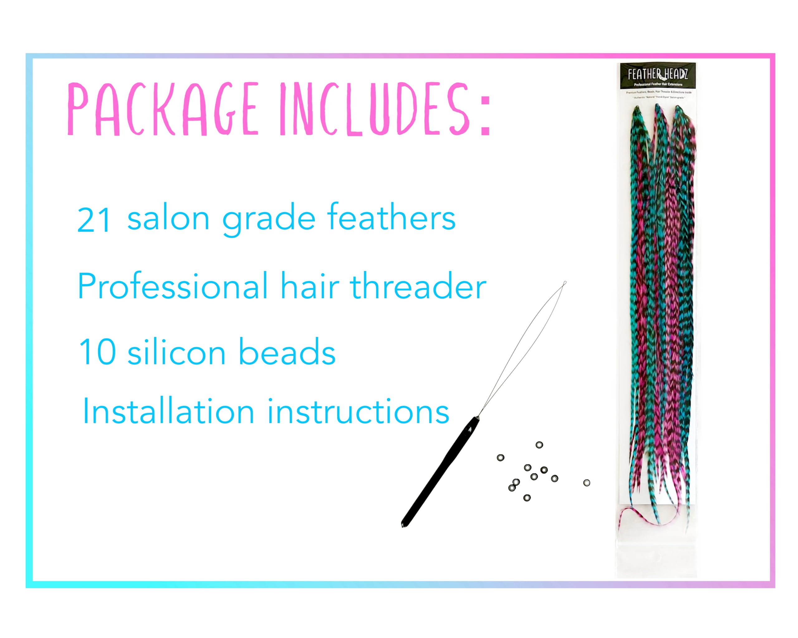 21 Hot Pink & Turquoise Grizzly Color Hair Feathers - 7   - 12    Long - Feathers For Hair Extension, Rooster Feathers Diy Kit -