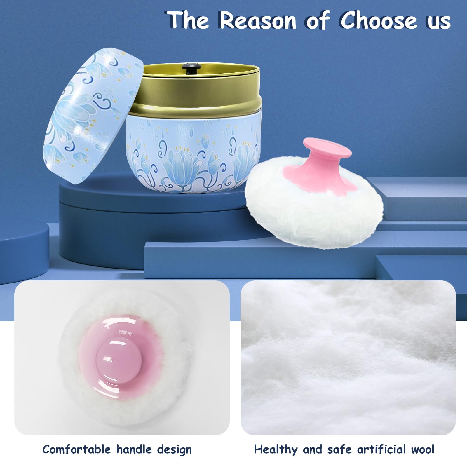 Qopoto Body Powder Puff And Container For Dusting Powder, Women Powder Puff And Powder Case For Bath And Travel (Light Blue)