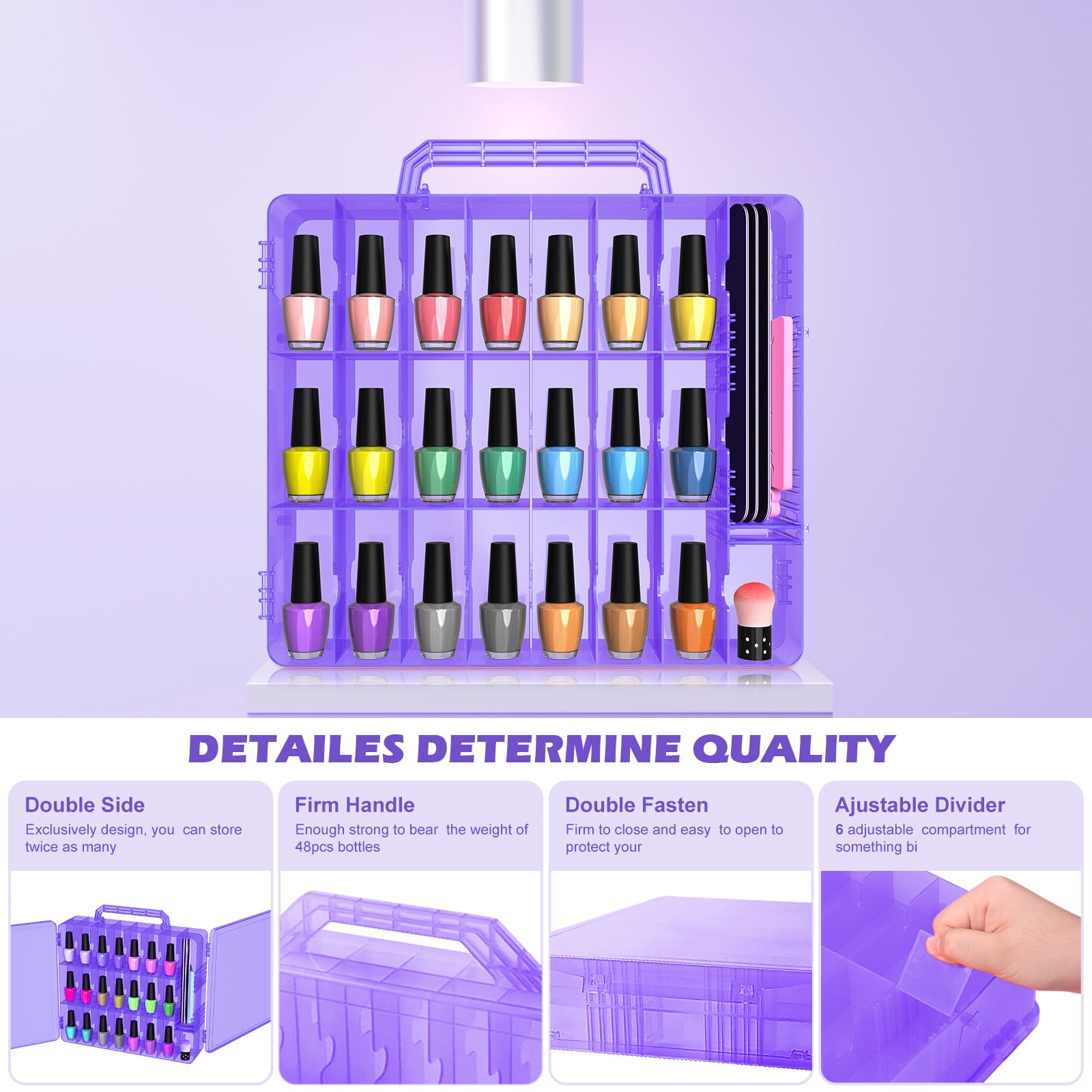 Beloving 2Pcs Nail Polish Organizer, Portable 48 Bottles Clear Nail Polish Holder With Adjustable Divider, Gel Nail Polish Stora