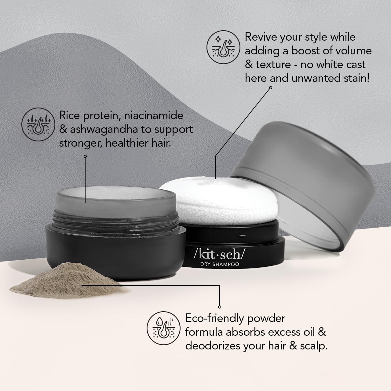Kitsch Dry Shampoo for Women | Texture Powder for Men - Volumizing Dark Hair Powder, Unscented, Organic, No White Cast, Paraben